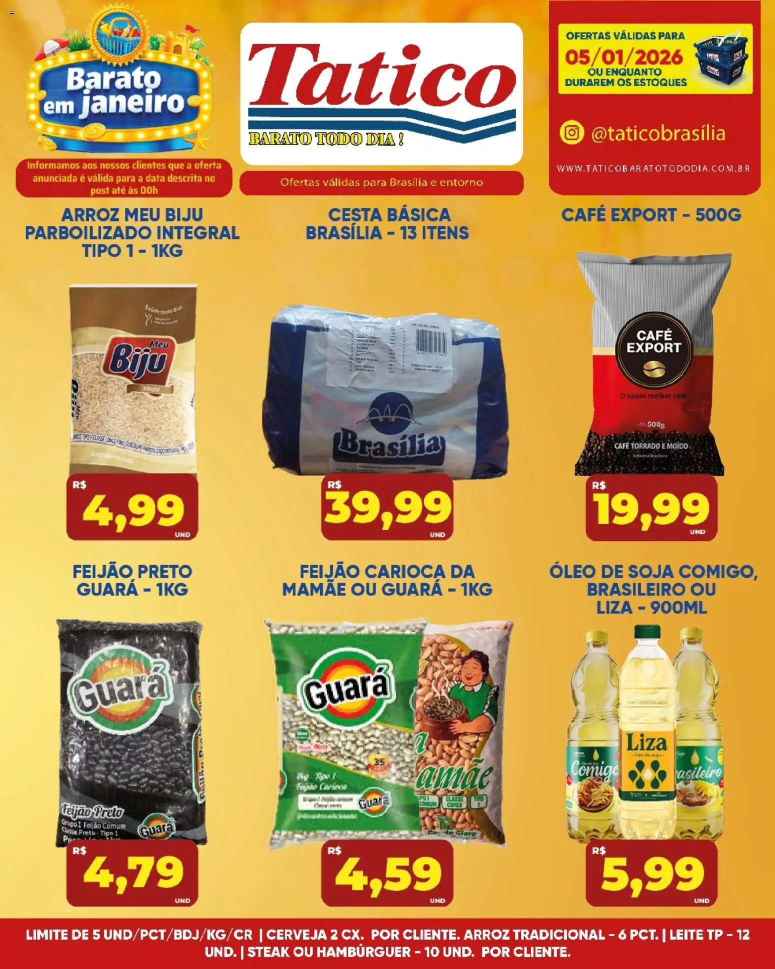 Tatico Folheto - válido de 05.01.2026 | Página: 2 | Produtos: Óleo, Cesta, Arroz, Hambúrguer