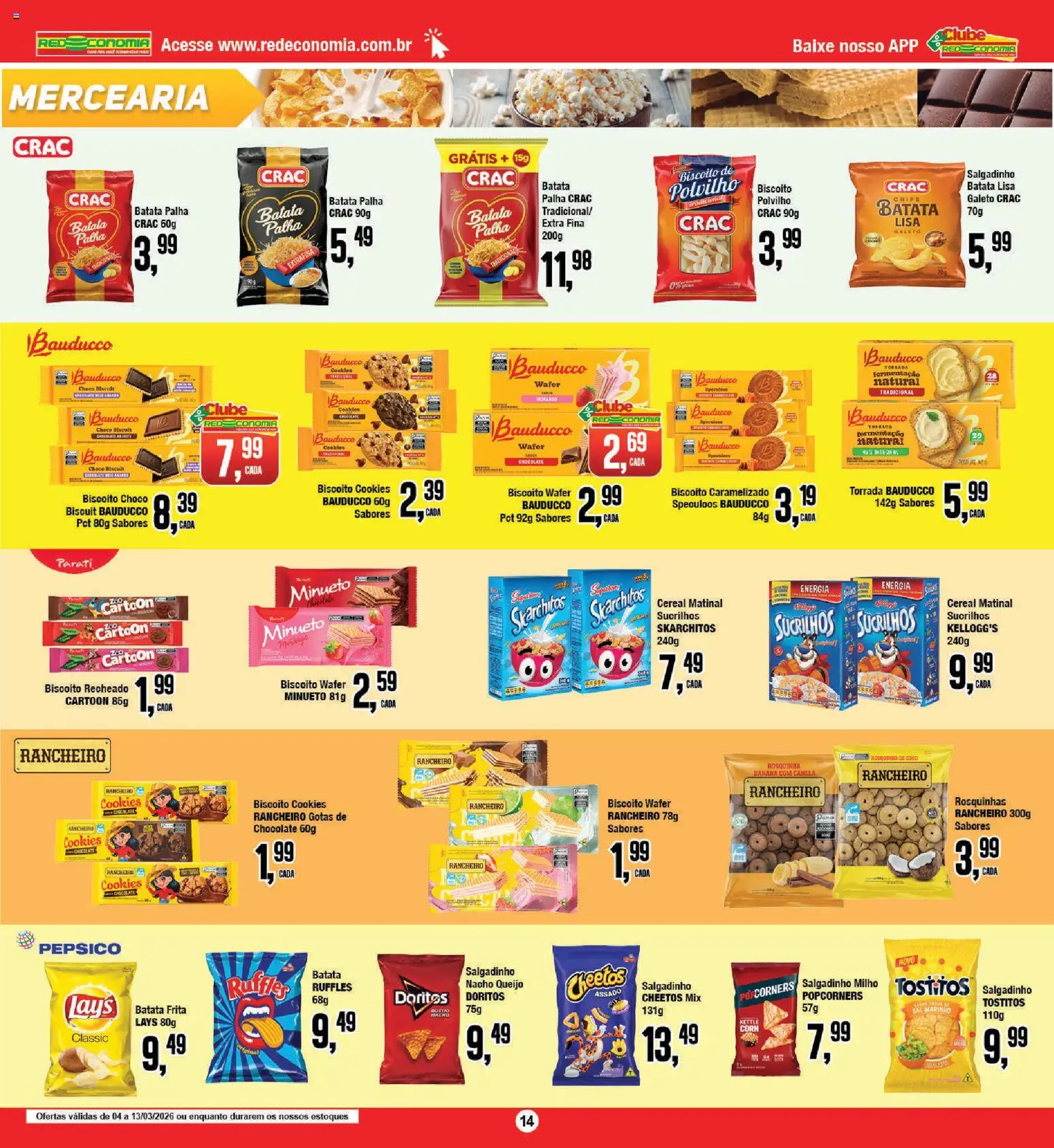 RedEconomia Folheto - válido de 04.03.2026 | Página: 14 | Produtos: Chocolate, Sal, Rosquinha, Batata frita