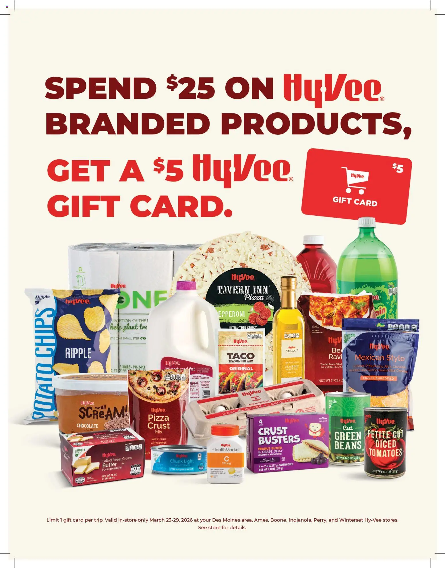 HyVee Brands Sale - valid from 23.03.2026 | Page: 1 | Products: Oil, Chocolate, Tomatoes, Cream