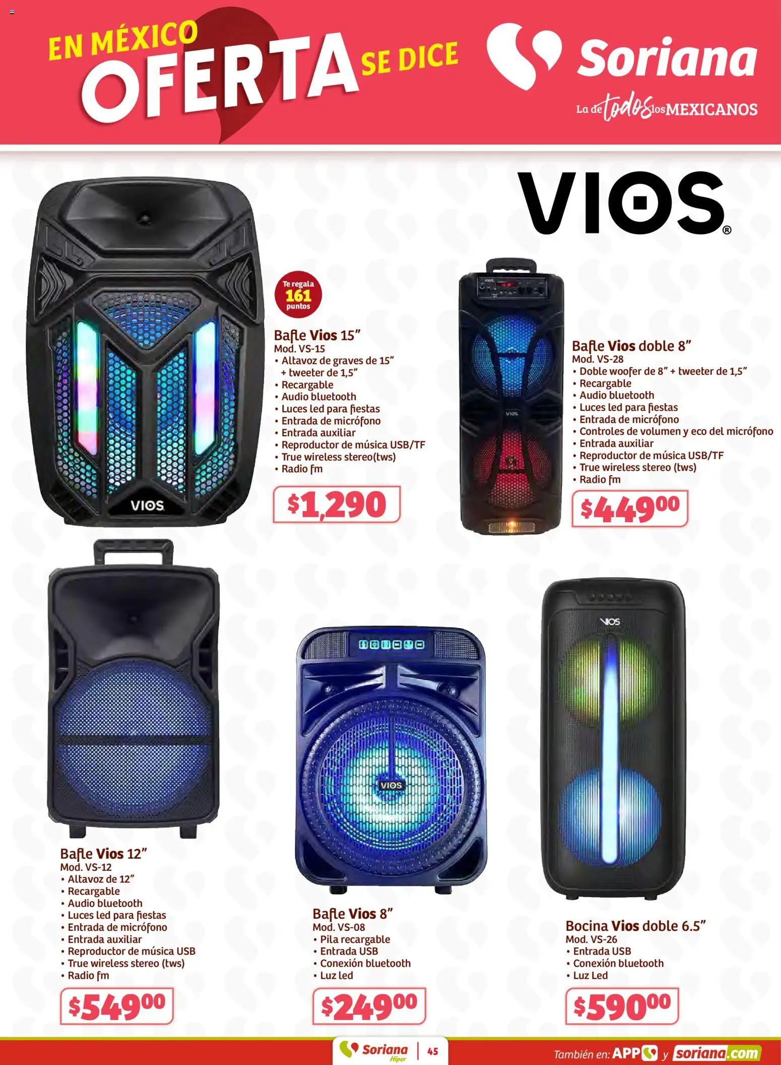 Nuevas ofertas de Soriana válidas en toda la República Mexicana desde el 26.02.2026. ¡Encuentra las mejores ofertas en Soriana - Preciazazaso Híper: Coah, Dur, NL, SLP, Tamps, Zac! | Página: 45 | Productos: Audio, Radio, Bocina, Pila