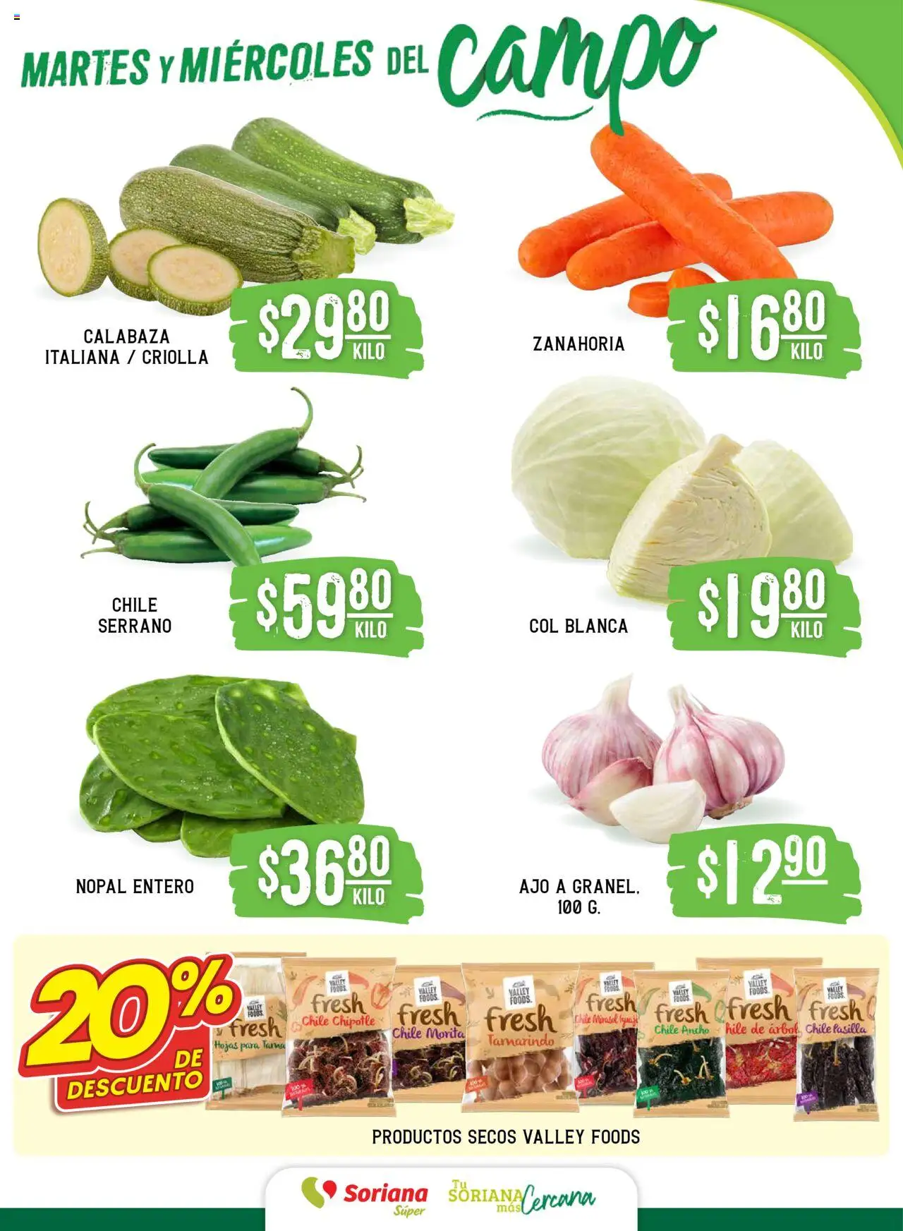 Nuevas ofertas de Soriana válidas en toda la República Mexicana desde el 16.09.2025. ¡Encuentra las mejores ofertas en Soriana - Martes y Miércoles del Campo Súper: Tamaulipas (excepto Cd. Victoria y Tampico)! | Página: 3 | Productos: Ajo, Col, Zanahoria