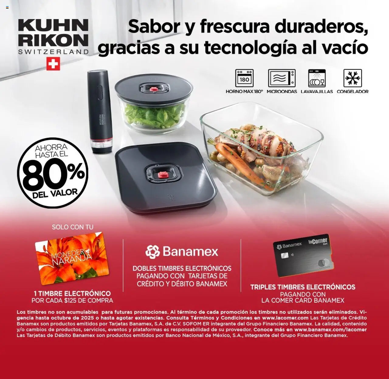 Nuevas ofertas de La Comer válidas en toda la República Mexicana desde el 17.08.2025. ¡Encuentra las mejores ofertas en La Comer - Folleto Kuhn Rikon ! | Página: 1 | Productos: Timbre, Horno, Congelador, Banco