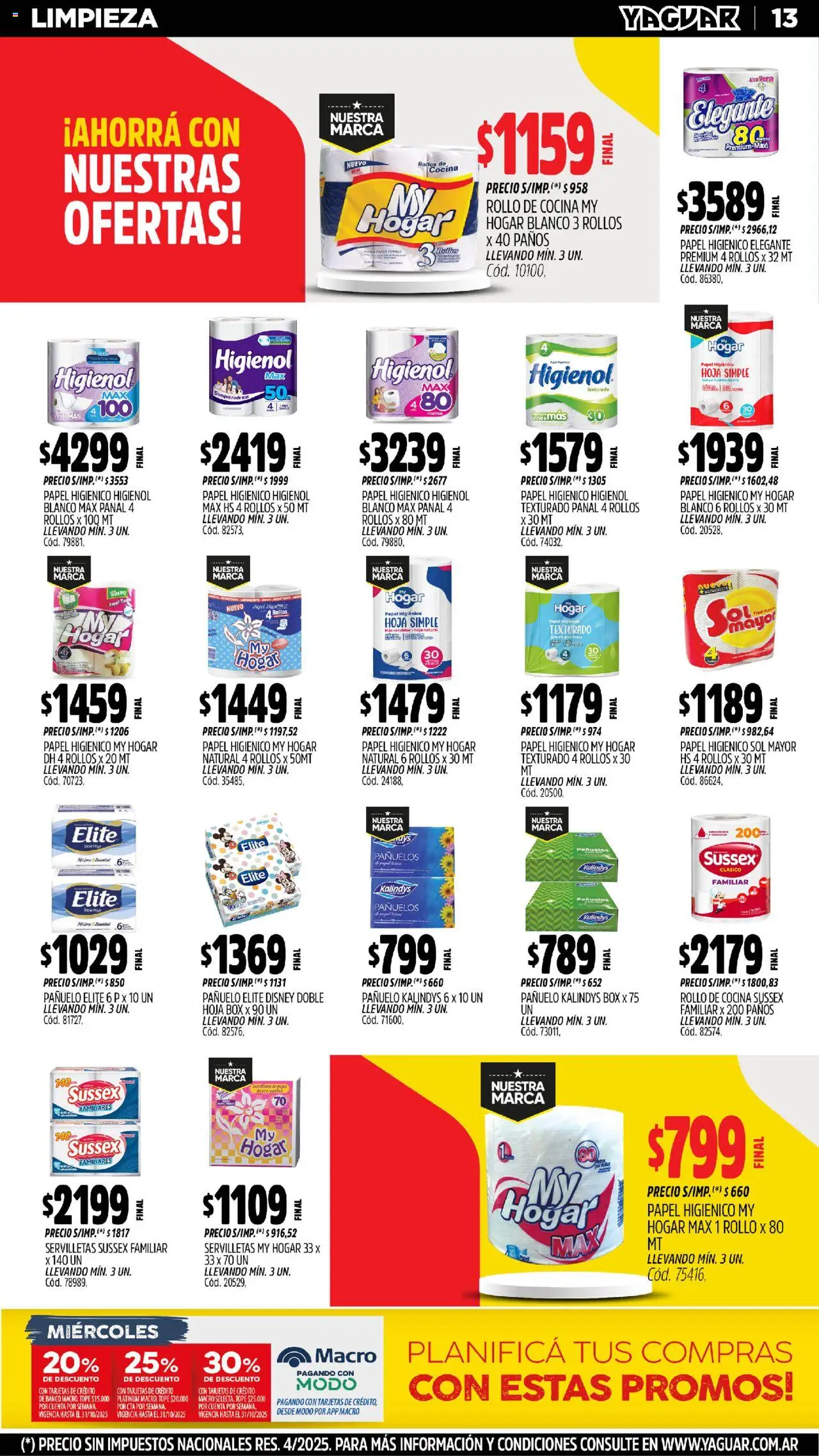 Yaguar - San Juan │ válido desde el 20.10.2025 | Página: 12 | Productos: Papel higiénico, Pañuelo, Cocina, Banco