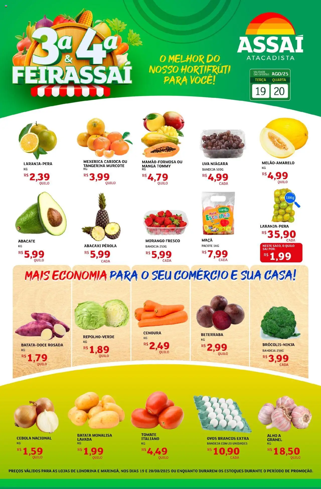Assaí Atacadista Folheto - válido de 19.08.2025 | Página: 1 | Produtos: Alho, Abacaxi, Cenoura, Bandeja