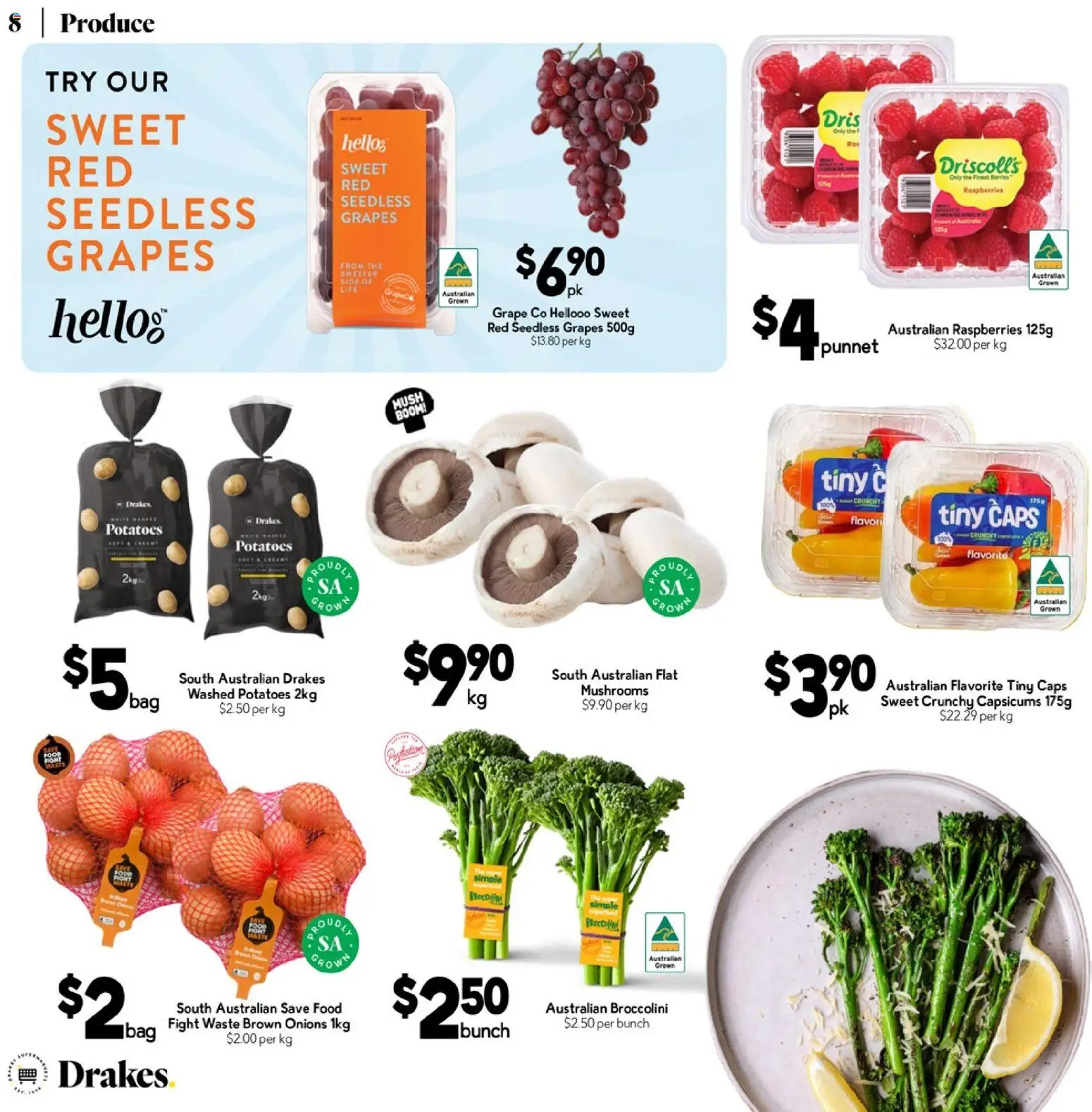 Drakes catalogue - valid from 25.03.2026 | Page: 8 | Products: Mushrooms, Potatoes, Onions, Grapes