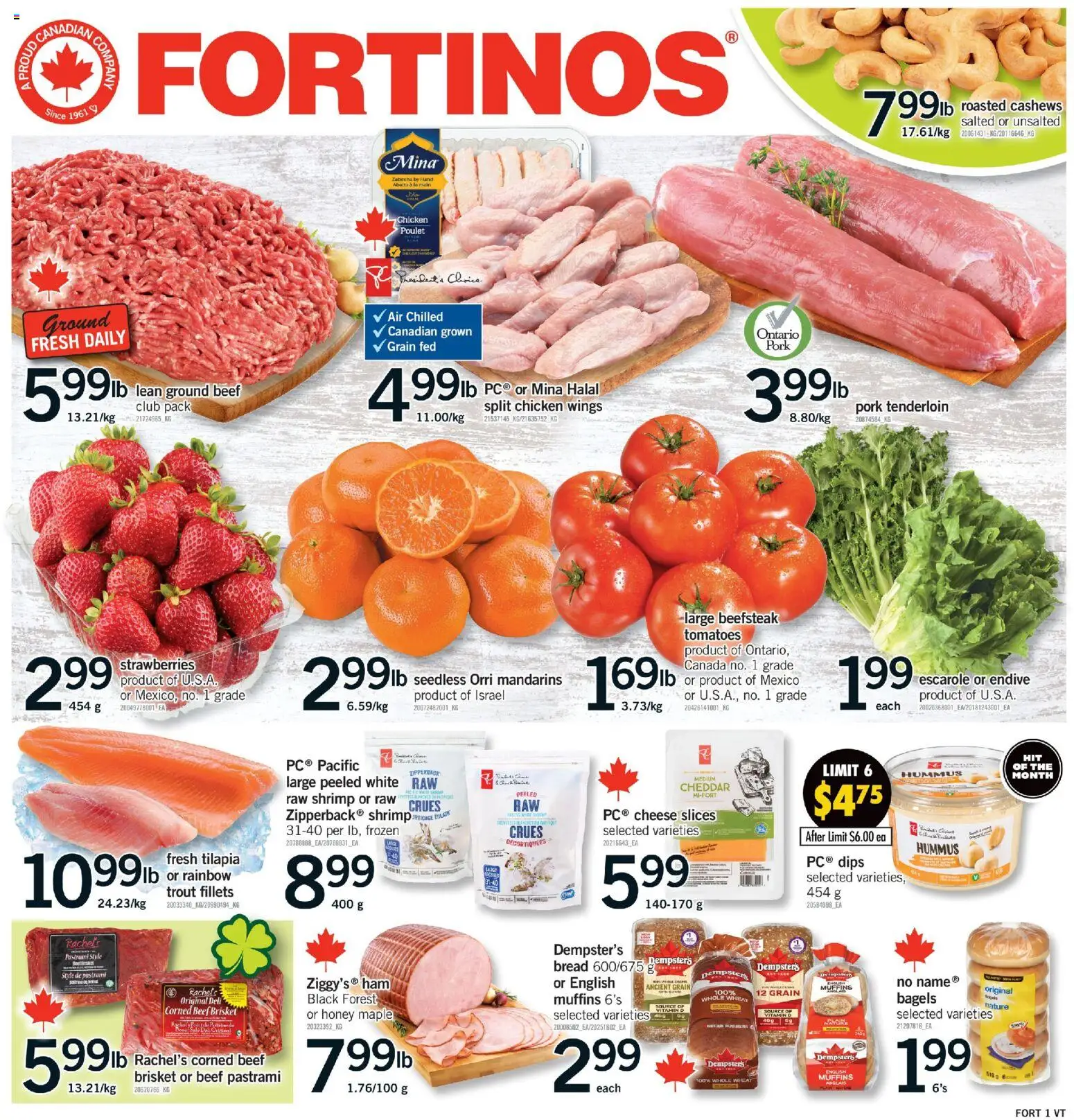 Fortinos flyer valid from 12.03.2026 | Page: 1 | Products: Beef, Strawberries, Bread, Pork