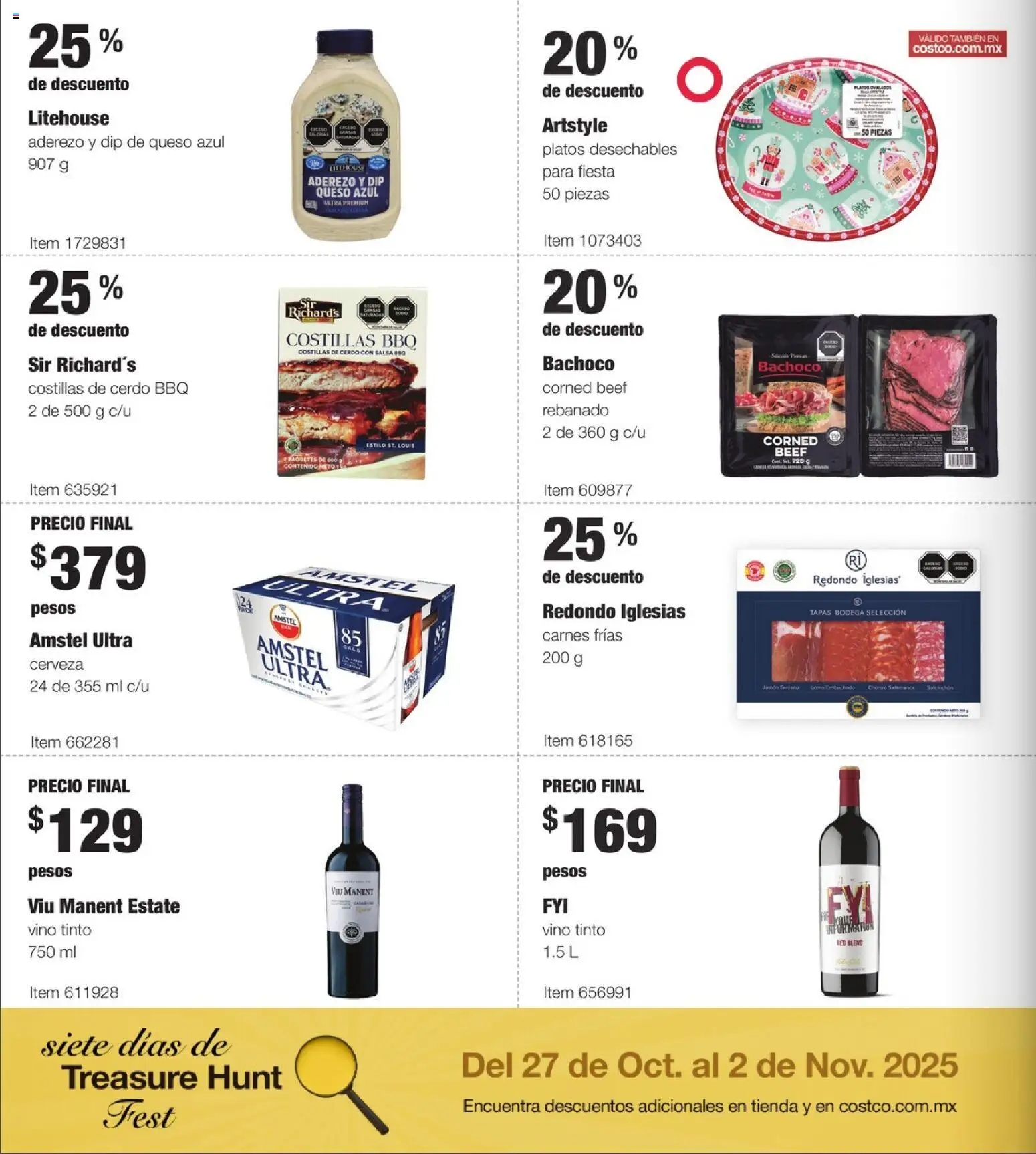 Nuevas ofertas de Costco válidas en toda la República Mexicana desde el 27.10.2025. ¡Encuentra las mejores ofertas en Costco catálogo Siete días de Treasure Hunt Fest! | Página: 10 | Productos: Queso, Cerveza, Cerdo, Vino