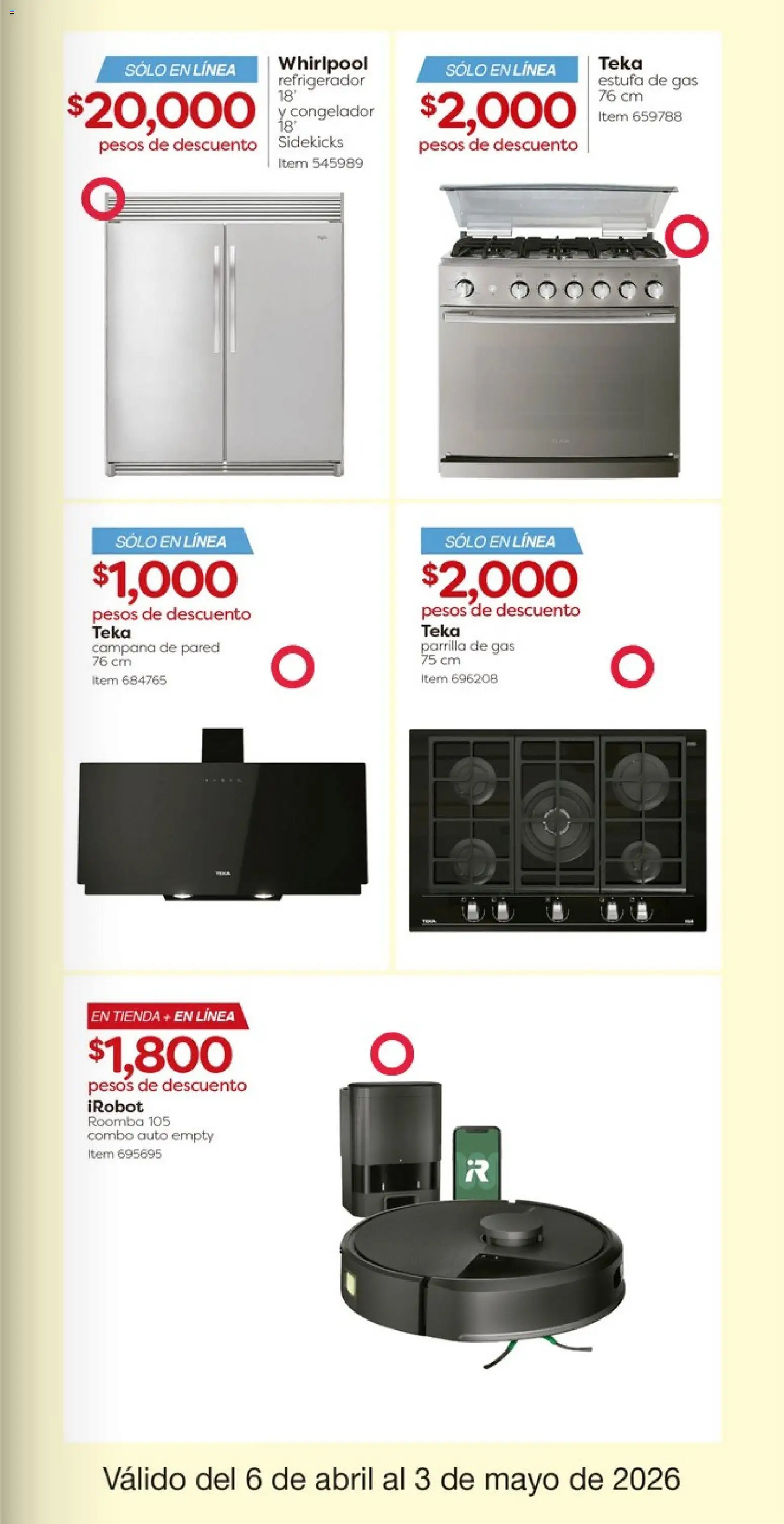 Nuevas ofertas de Costco válidas en toda la República Mexicana desde el 06.04.2026. ¡Encuentra las mejores ofertas en Costco catálogo! | Página: 9 | Productos: Refrigerador, Congelador, Parrilla, Campana