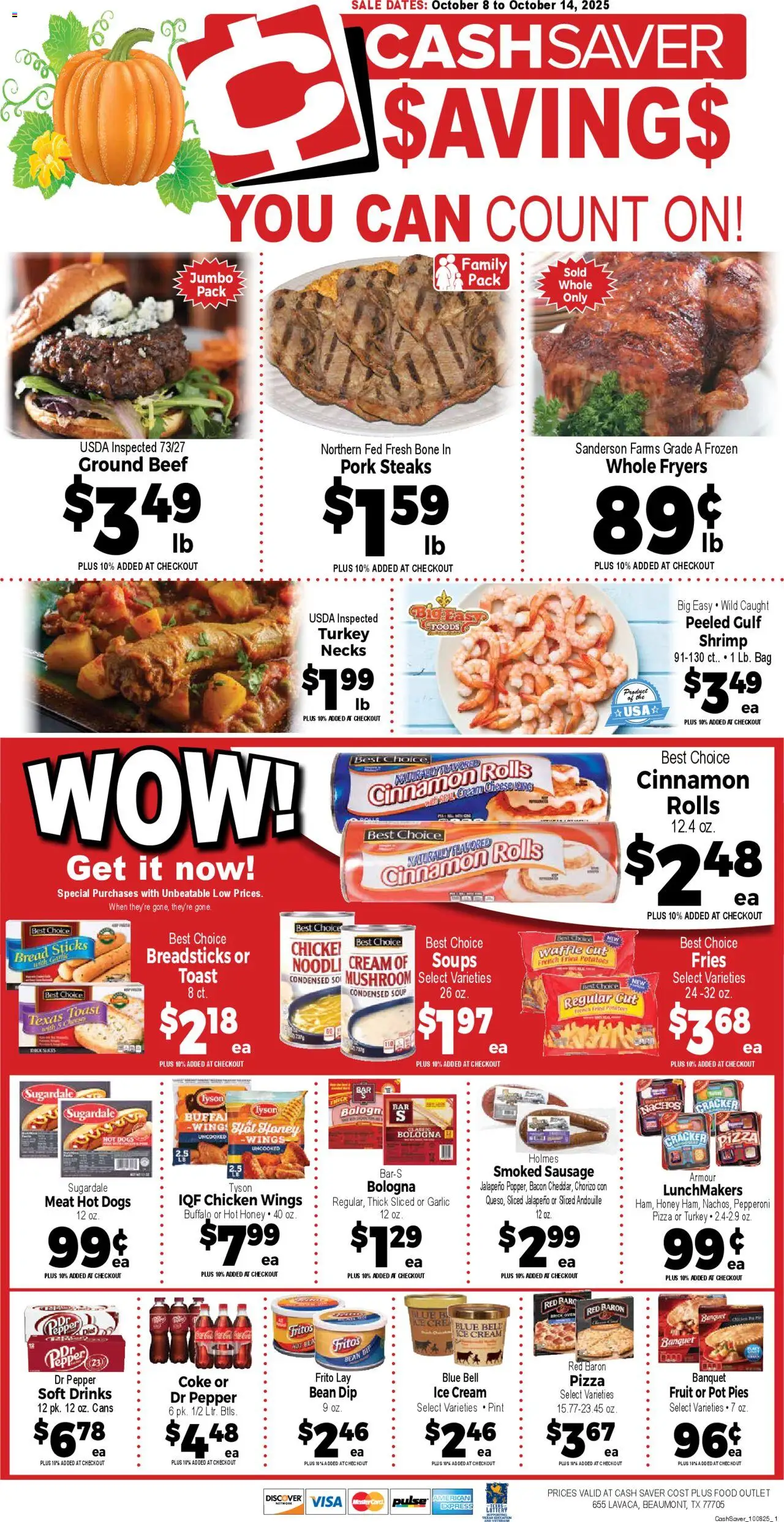 Market Basket - Cash Saver - valid from 08.10.2025 | Page: 1 | Products: Pork, Sausage, Bag, Oven