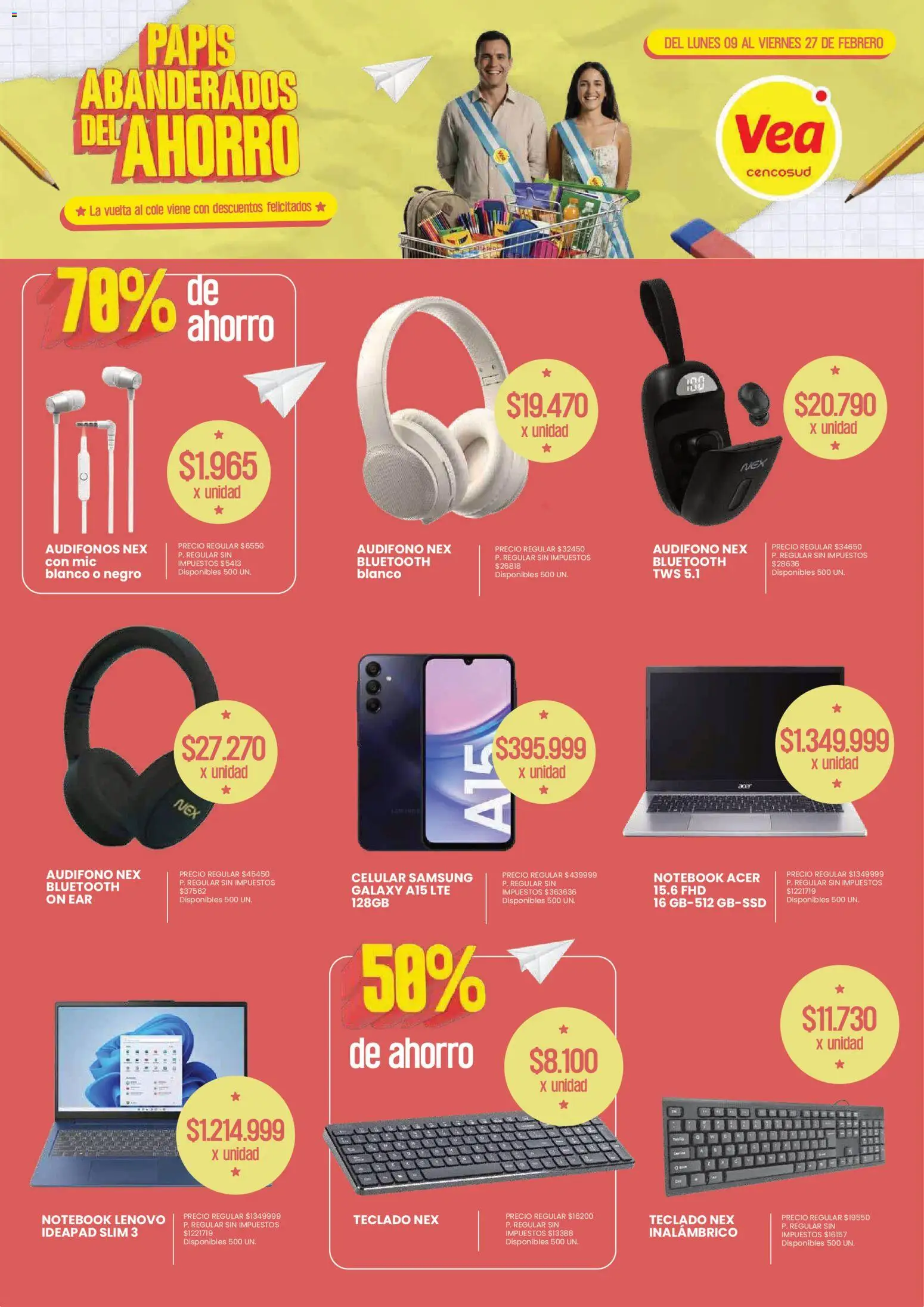 Vea - Oferta Nacional Vuelta al Cole │ válido desde el 09.02.2026 | Página: 9 | Productos: Audifono, Teclado, Notebook