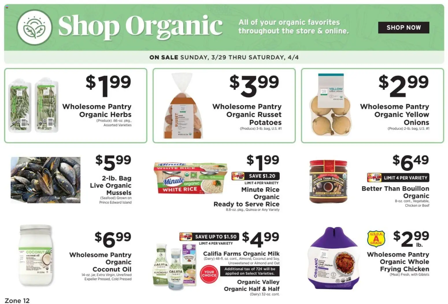 ShopRite Shop Organic - valid from 29.03.2026 | Page: 1 | Products: Coconut Oil, Potatoes, Seafood, Bag