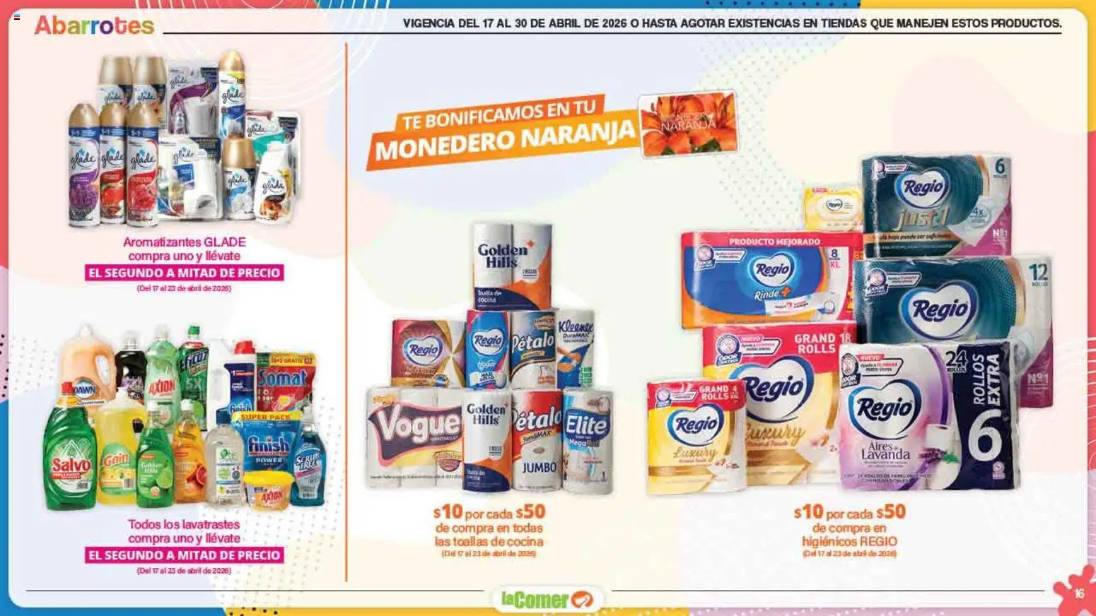 Nuevas ofertas de La Comer válidas en toda la República Mexicana desde el 17.04.2026. ¡Encuentra las mejores ofertas en La Comer folleto Día del Niño! | Página: 16 | Productos: Monedero, Cocina, Té, Toallas