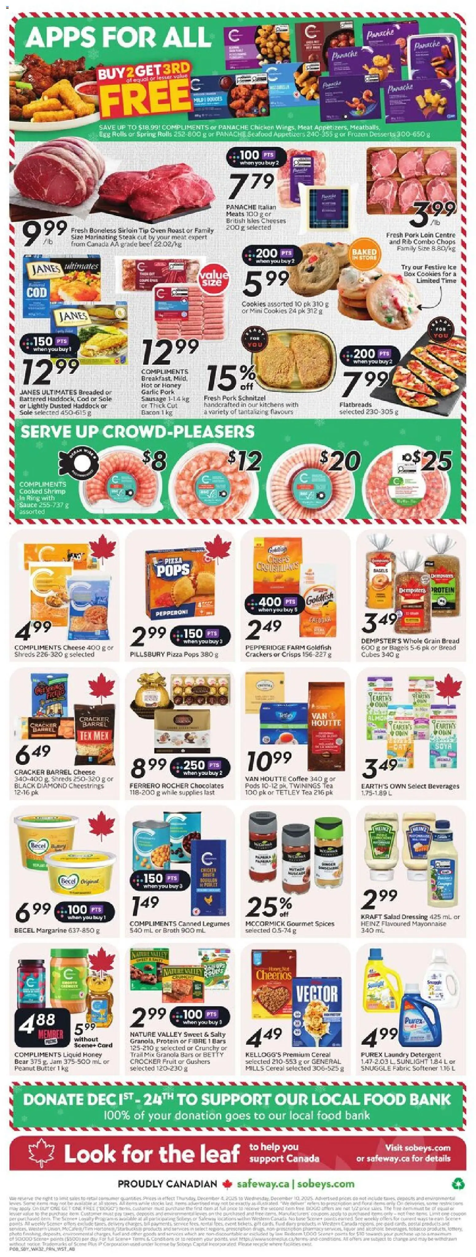 Safeway flyer valid from 04.12.2025 | Page: 4 | Products: Beef, Butter, Pizza, Pork
