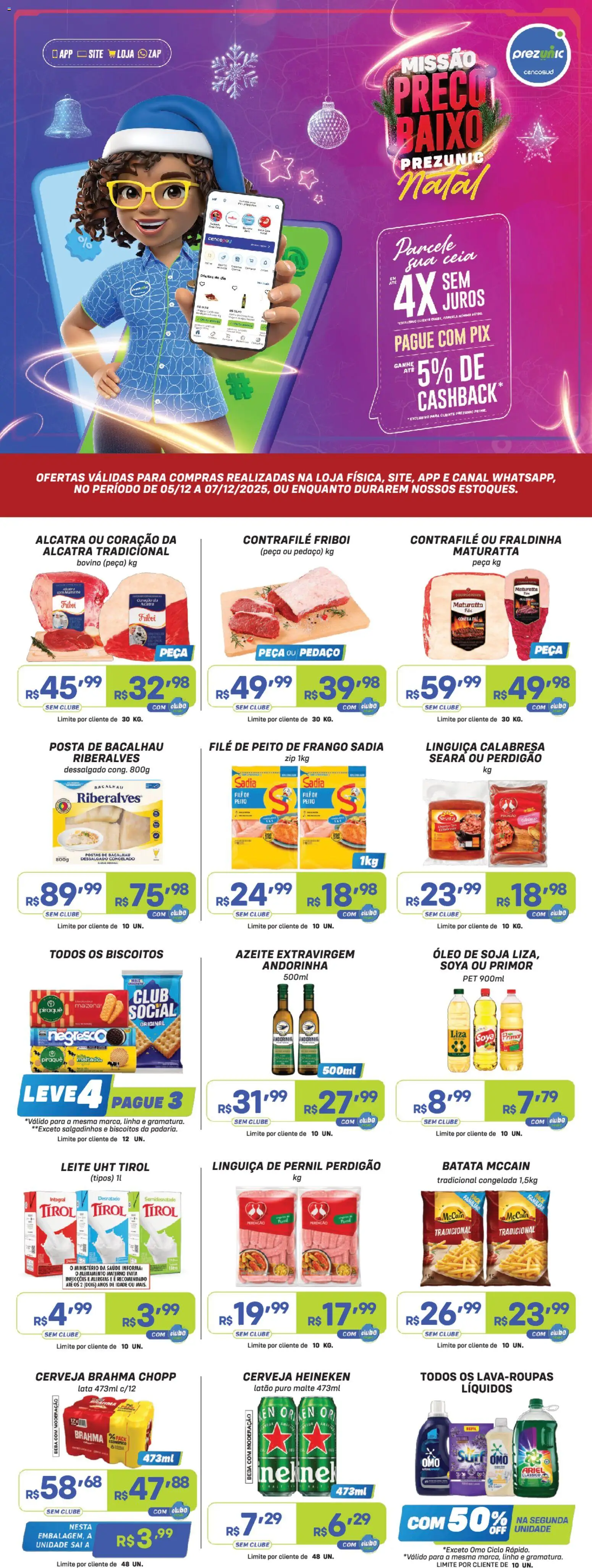 Prezunic Folheto - válido de 05.12.2025 | Página: 1 | Produtos: Bacalhau, Leite, Salgadinhos, Baixo