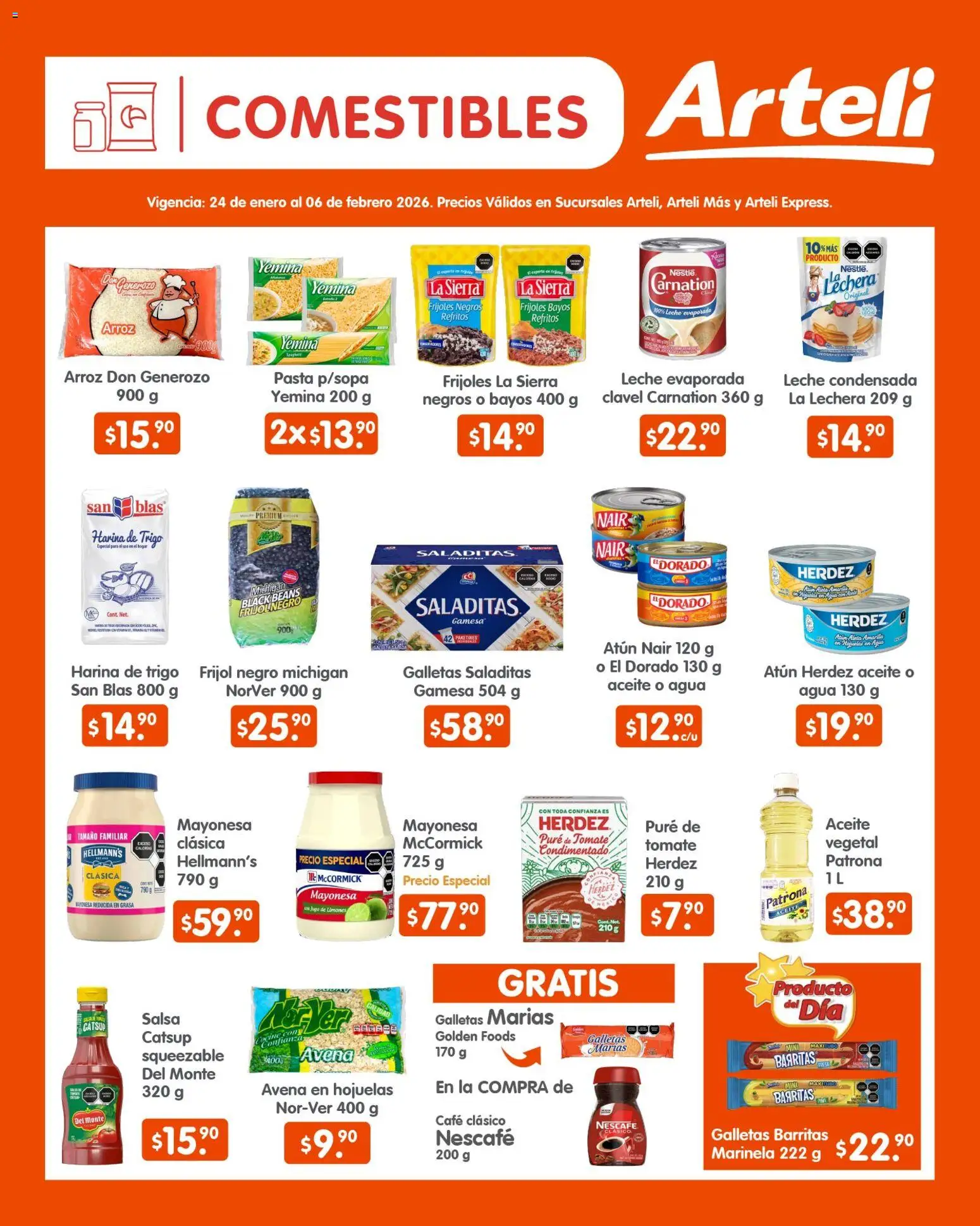 Nuevas ofertas de Arteli válidas en toda la República Mexicana desde el 24.01.2026. ¡Encuentra las mejores ofertas en Arteli folleto Quincenal! | Página: 4 | Productos: Harina, Arroz, Hojuelas, Sierra