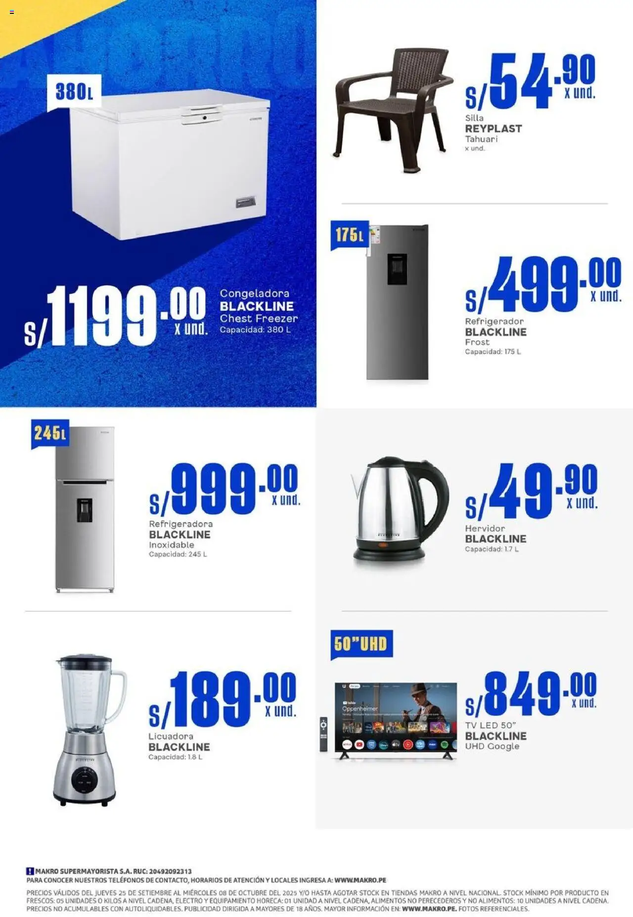 Catálogo Makro válido desde 25.09.2025 | Página: 25 | Productos: Silla, Refrigerador, Hervidor, Licuadora