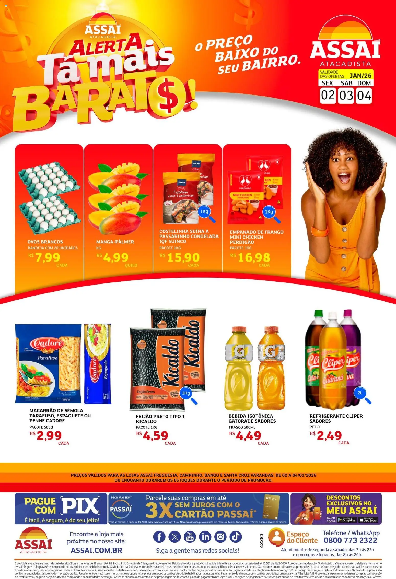 Assaí Atacadista Folheto - válido de 02.01.2026 | Página: 1 | Produtos: Macarrão, Massa, Refrigerante, Telefone