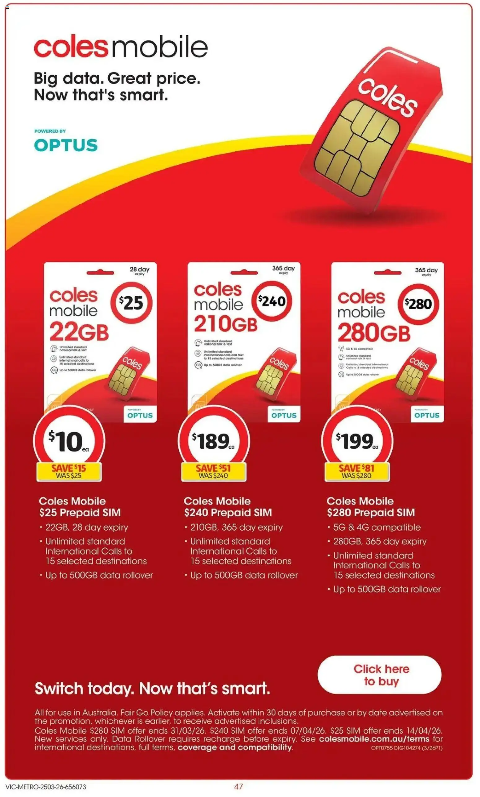 Coles catalogue - valid from 25.03.2026 | Page: 47 | Products: Date, Mobile