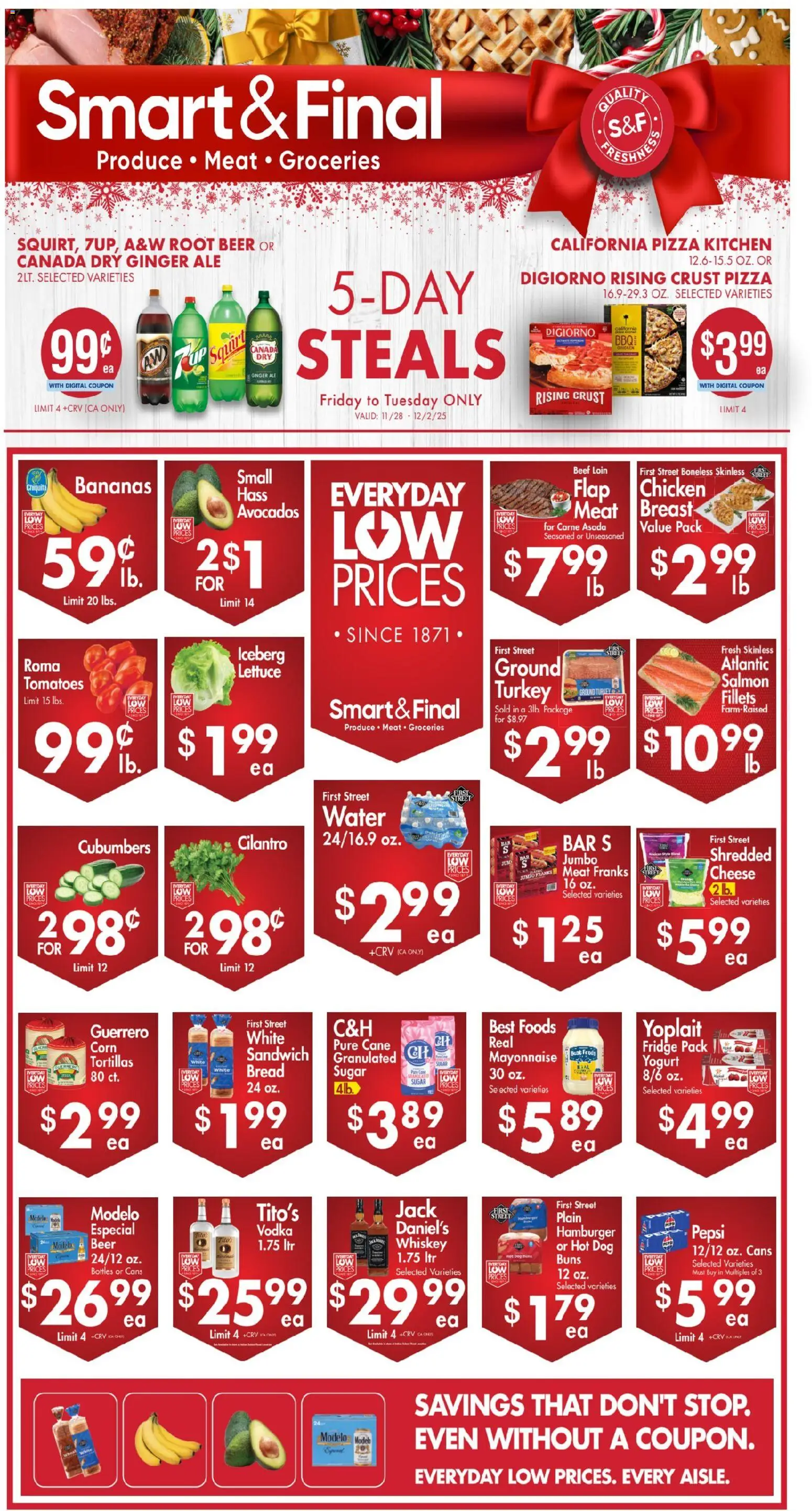 Smart & Final Weekly Ad - valid from 28.11.2025 | Page: 1 | Products: Cheese, Beer, Beef, Mayonnaise