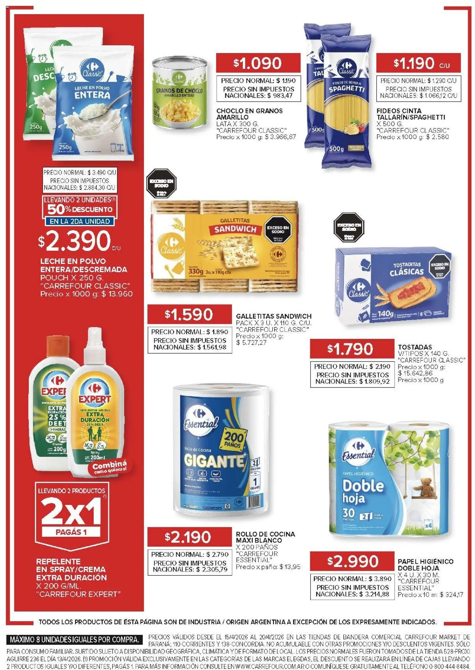 Carrefour Market - Market Paraná y Concordia │ válido desde el 15.04.2026 | Página: 3 | Productos: Cocina, Galletitas, Leche en polvo, Fideos