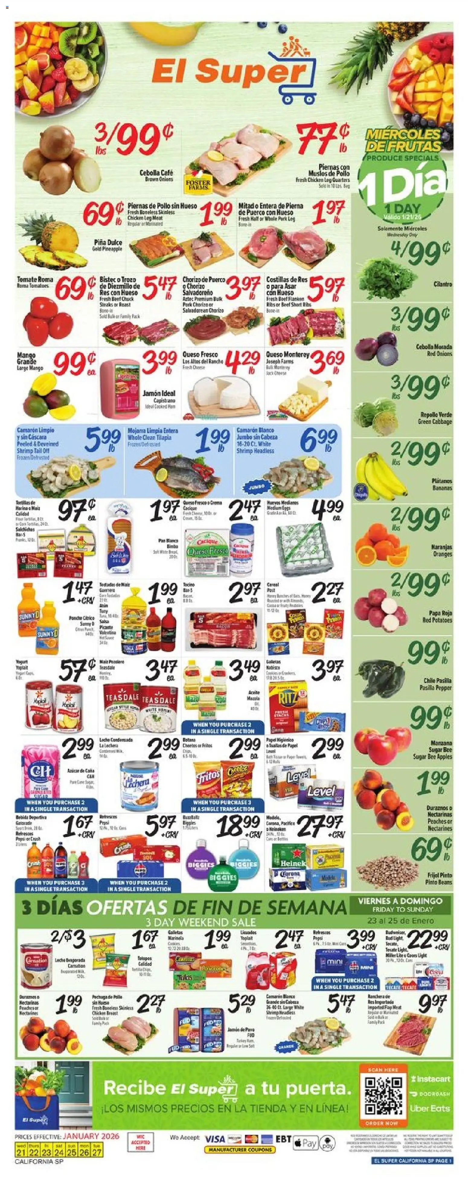 El Super Weekly Ad - valid from 21.01.2026 | Page: 1 | Products: Peaches, Pan, Oranges, Pepper