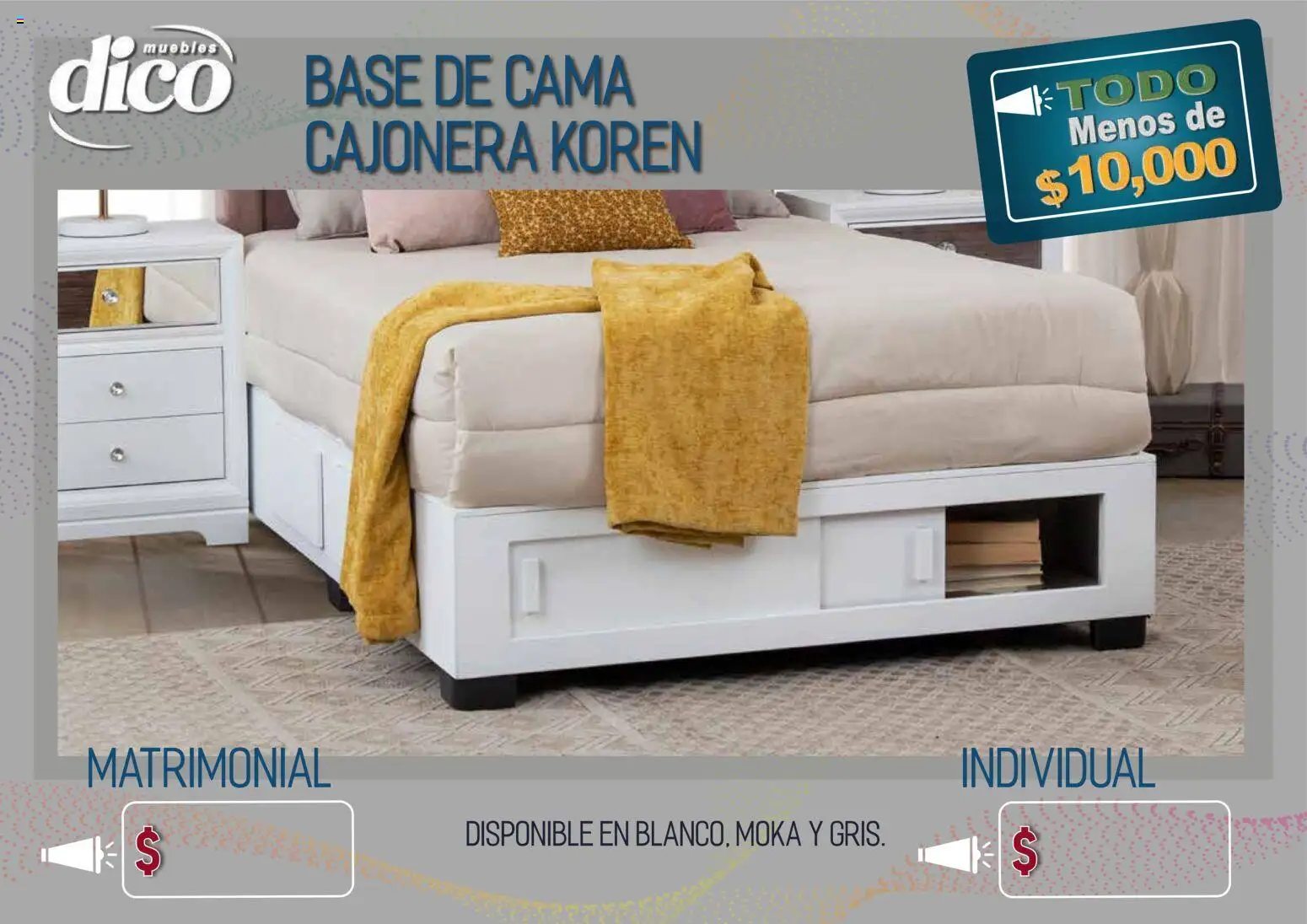 Nuevas ofertas de Muebles Dico válidas en toda la República Mexicana desde el 09.04.2026. ¡Encuentra las mejores ofertas en Muebles Dico catálogo Todo menos de 10000 Pacifico! | Página: 16 | Productos: Cama, Cajonera