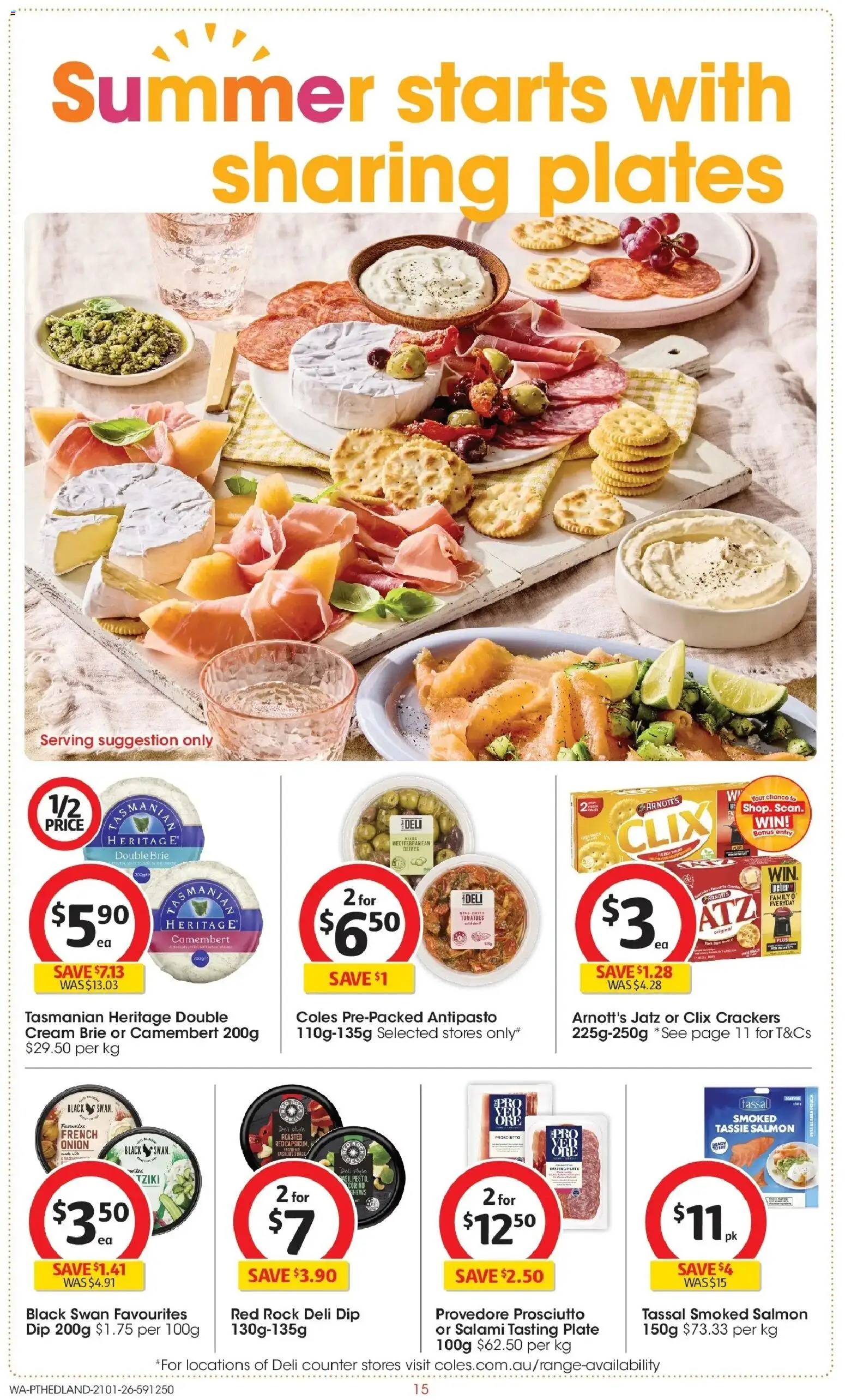 Coles catalogue - valid from 21.01.2026 | Page: 15 | Products: Crackers, Olives, Cream, Salmon