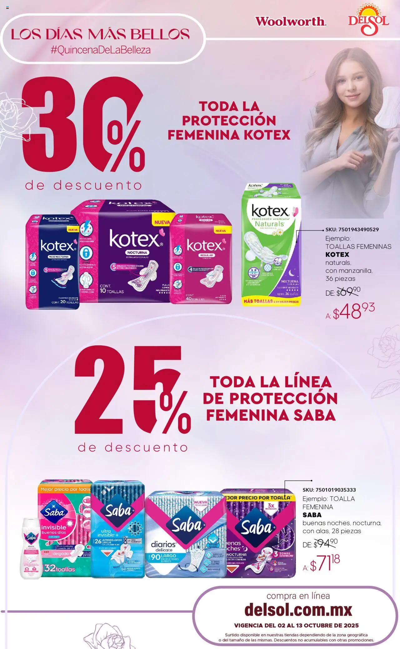 Nuevas ofertas de Del Sol y Woolworth válidas en toda la República Mexicana desde el 02.10.2025. ¡Encuentra las mejores ofertas en Del Sol y Woolworth - Catálogo Quincena de la Belleza Octubre! | Página: 26 | Productos: Toalla, Toallas