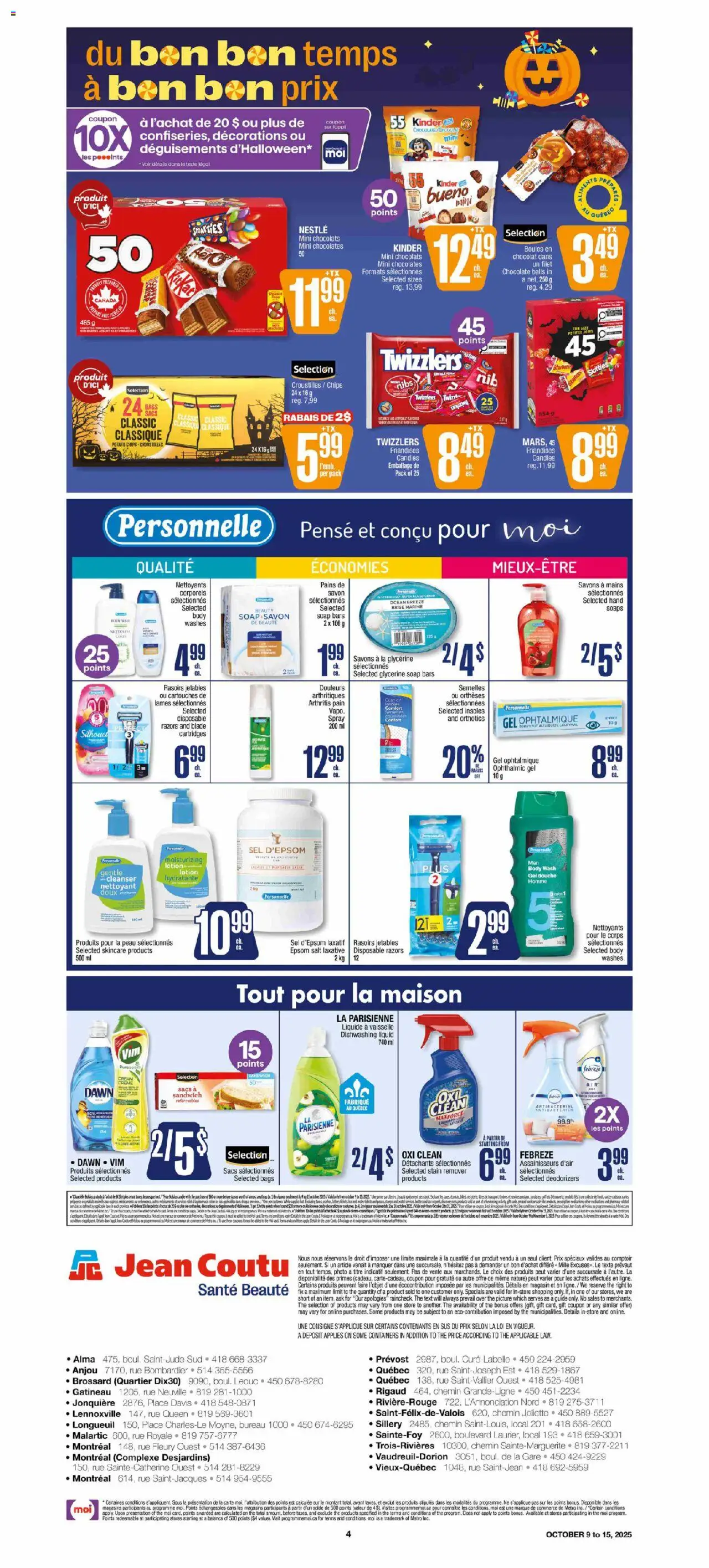 Jean Coutu flyer valid from 09.10.2025 | Page: 4 | Products: Candies, Chips, Soap, Chocolate