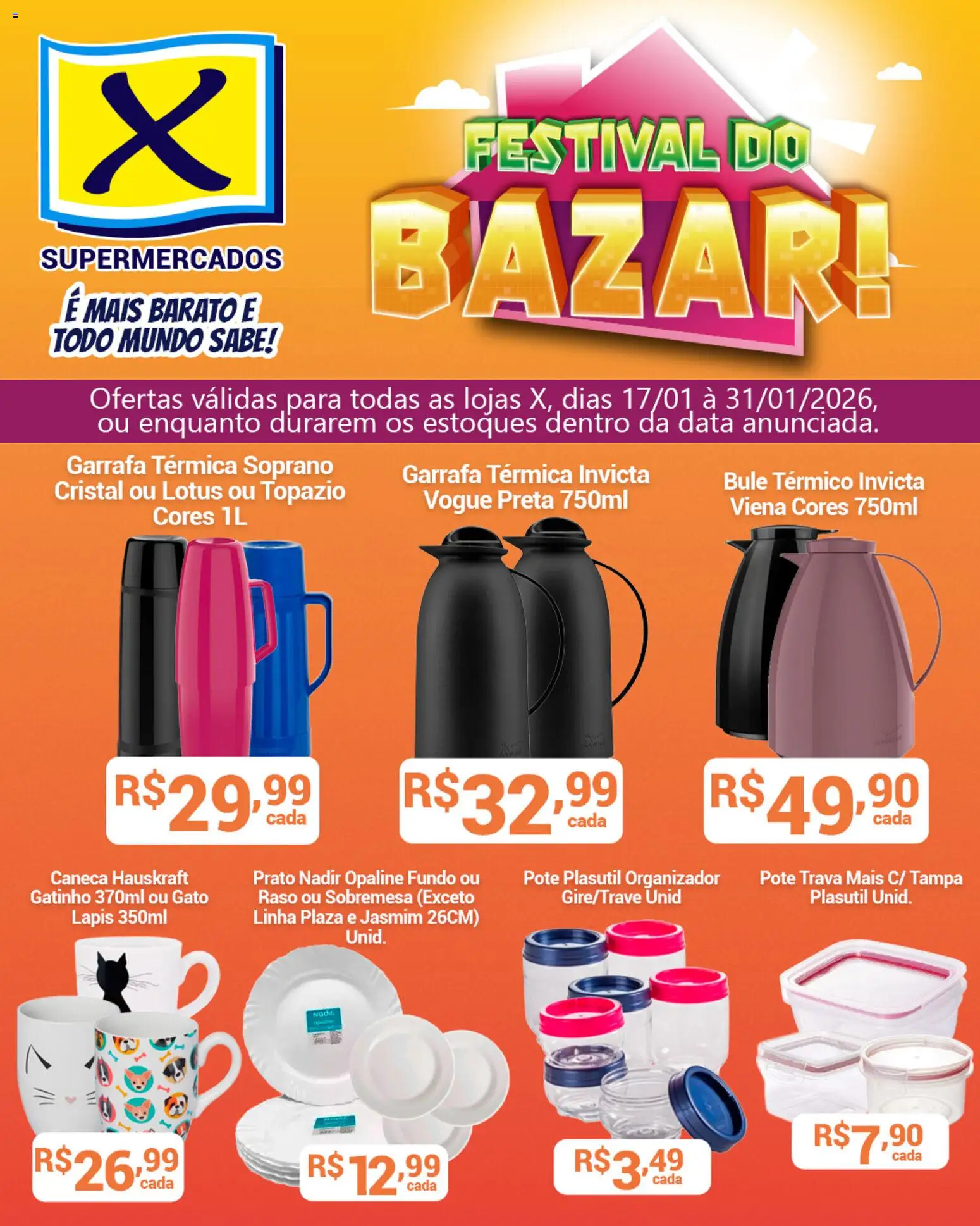 X Supermercados Folheto - válido de 17.01.2026 | Página: 1 | Produtos: Organizador, Lápis, Garrafa térmica, Caneca