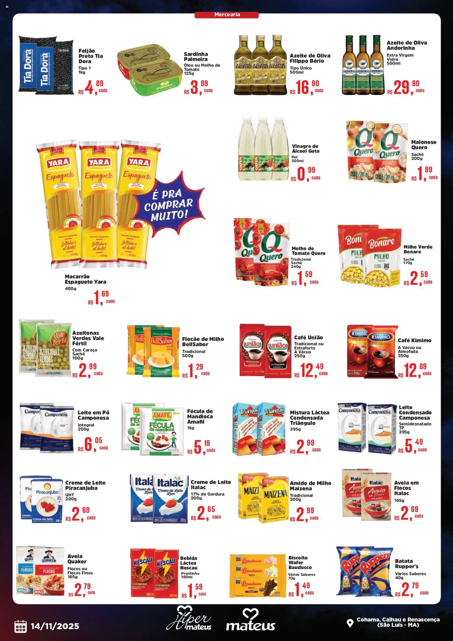 Mateus Folheto - válido de 14.11.2025 | Página: 2 | Produtos: Feijão, Nescau, Vinagre, Leite