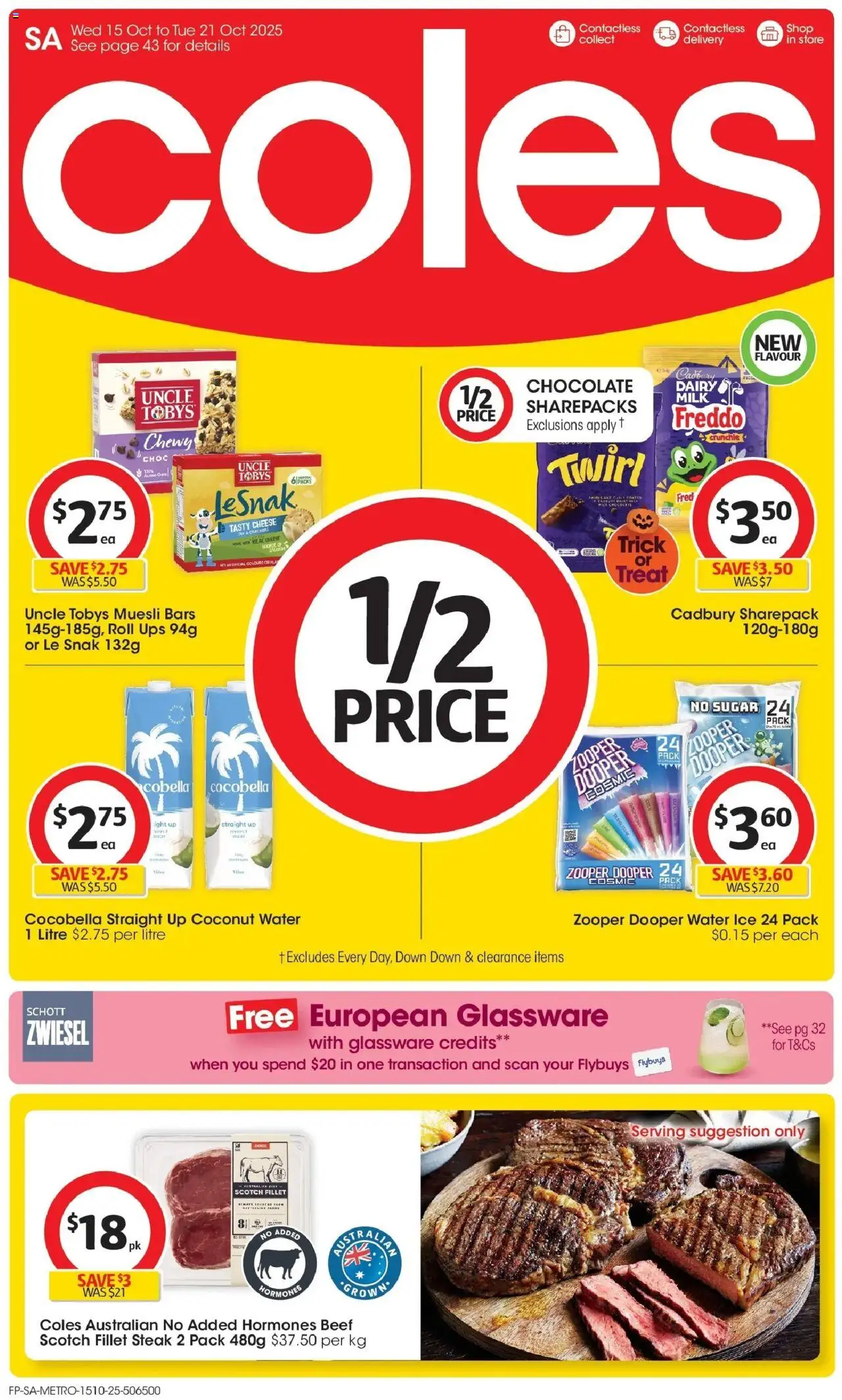 Coles catalogue - valid from 15.10.2025 | Page: 1 | Products: Chocolate, Glassware, Beef, Water