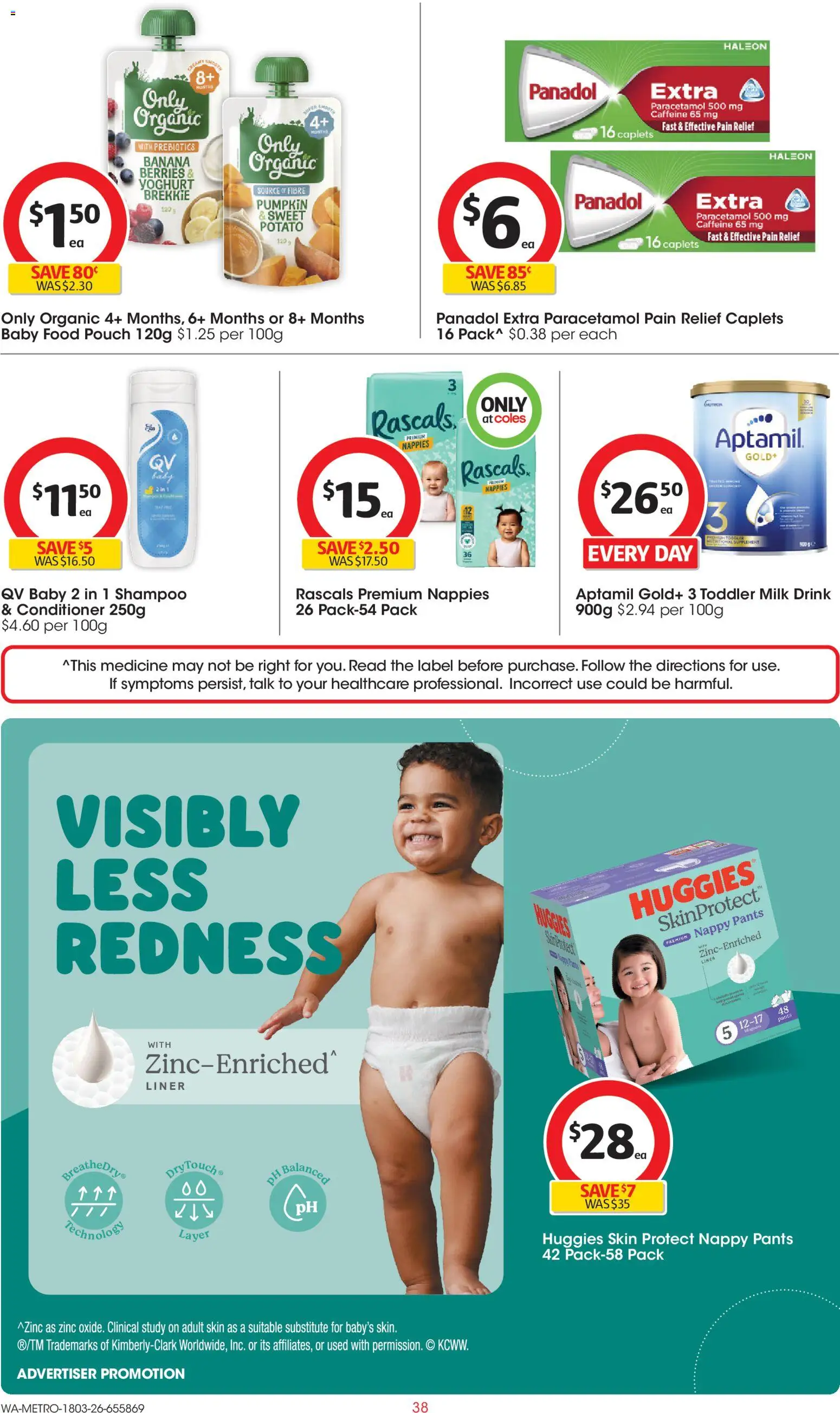 Coles catalogue - valid from 18.03.2026 | Page: 38 | Products: Conditioner, Baby food, Pumpkin, Pain relief