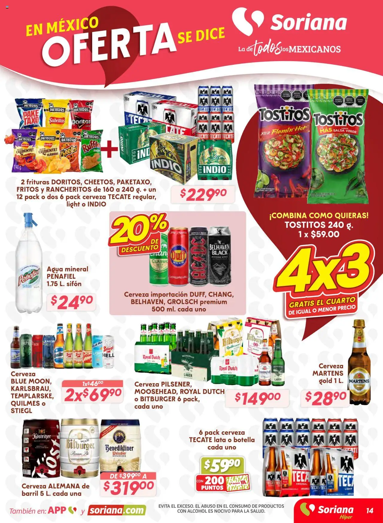 Nuevas ofertas de Soriana válidas en toda la República Mexicana desde el 16.10.2025. ¡Encuentra las mejores ofertas en Soriana - Preciazazaso Híper: Ags, Col, Gto, Jal, Mich! | Página: 14 | Productos: Agua, Cerveza, Botella