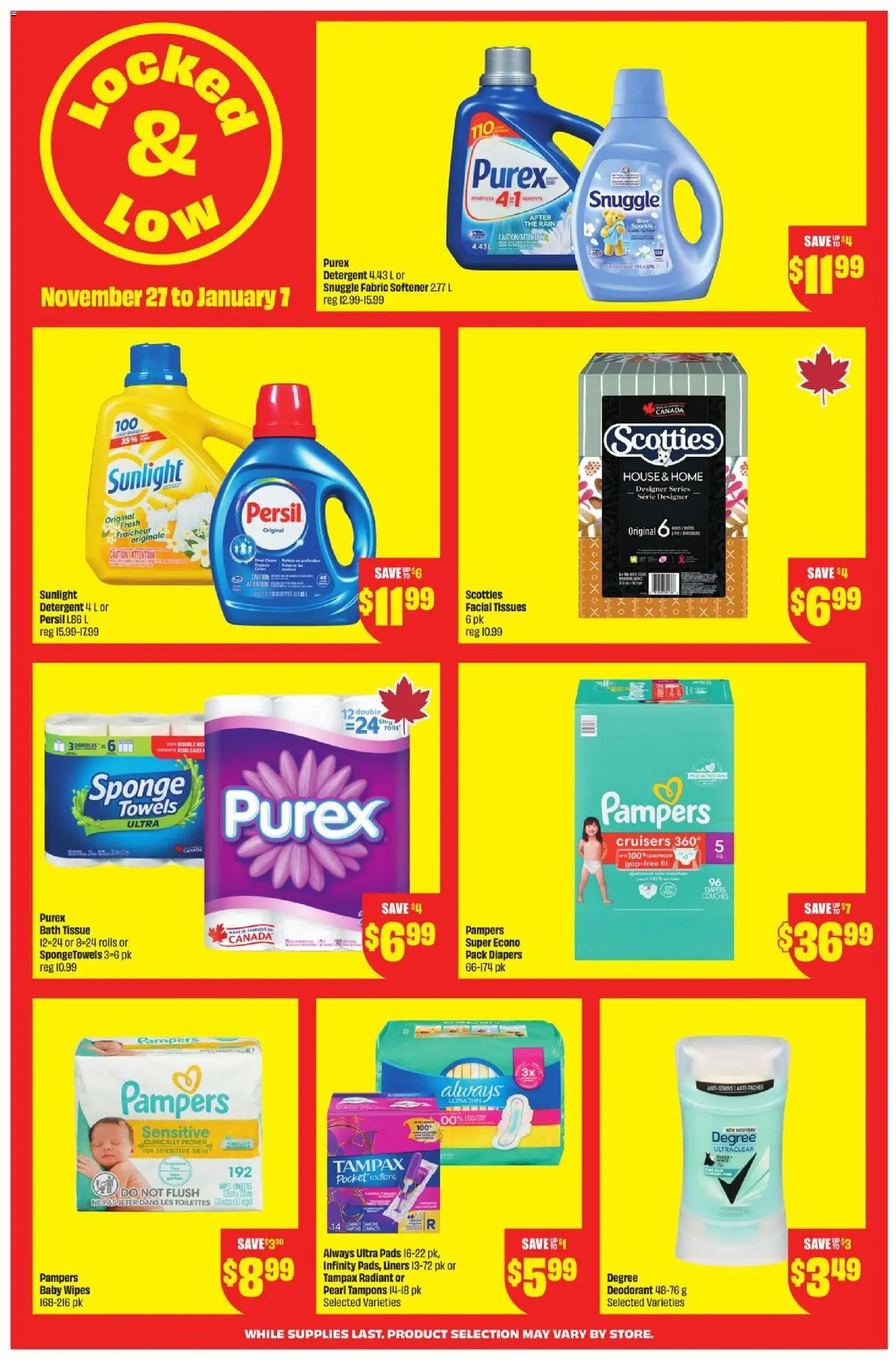 FreshCo flyer valid from 27.11.2025 | Page: 4 | Products: Sponge, Deodorant, Fabric softener, Detergent