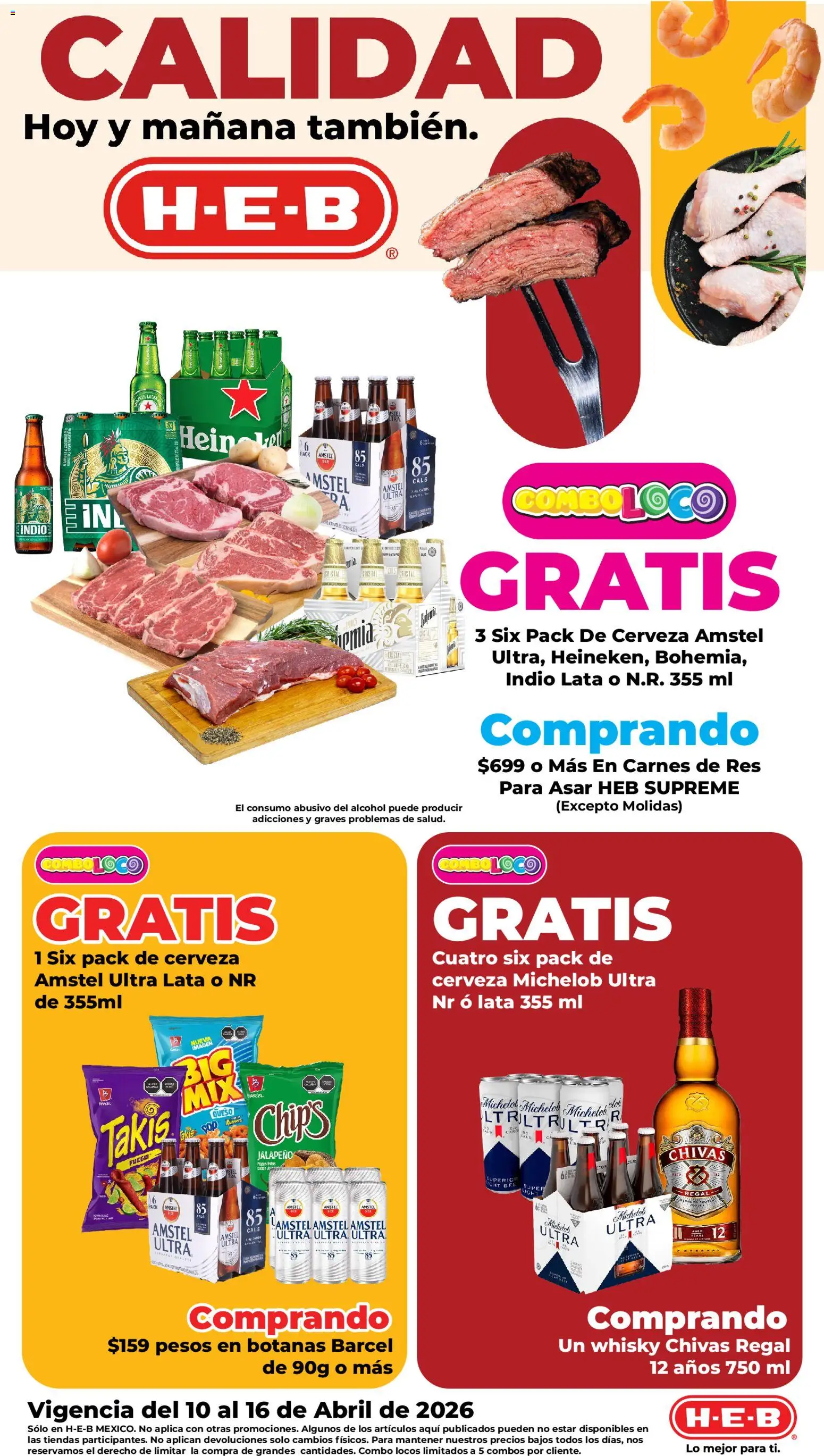 Nuevas ofertas de H-E-B válidas en toda la República Mexicana desde el 10.04.2026. ¡Encuentra las mejores ofertas en H-E-B folleto! | Página: 1 | Productos: Queso, Cerveza, Res, Whisky