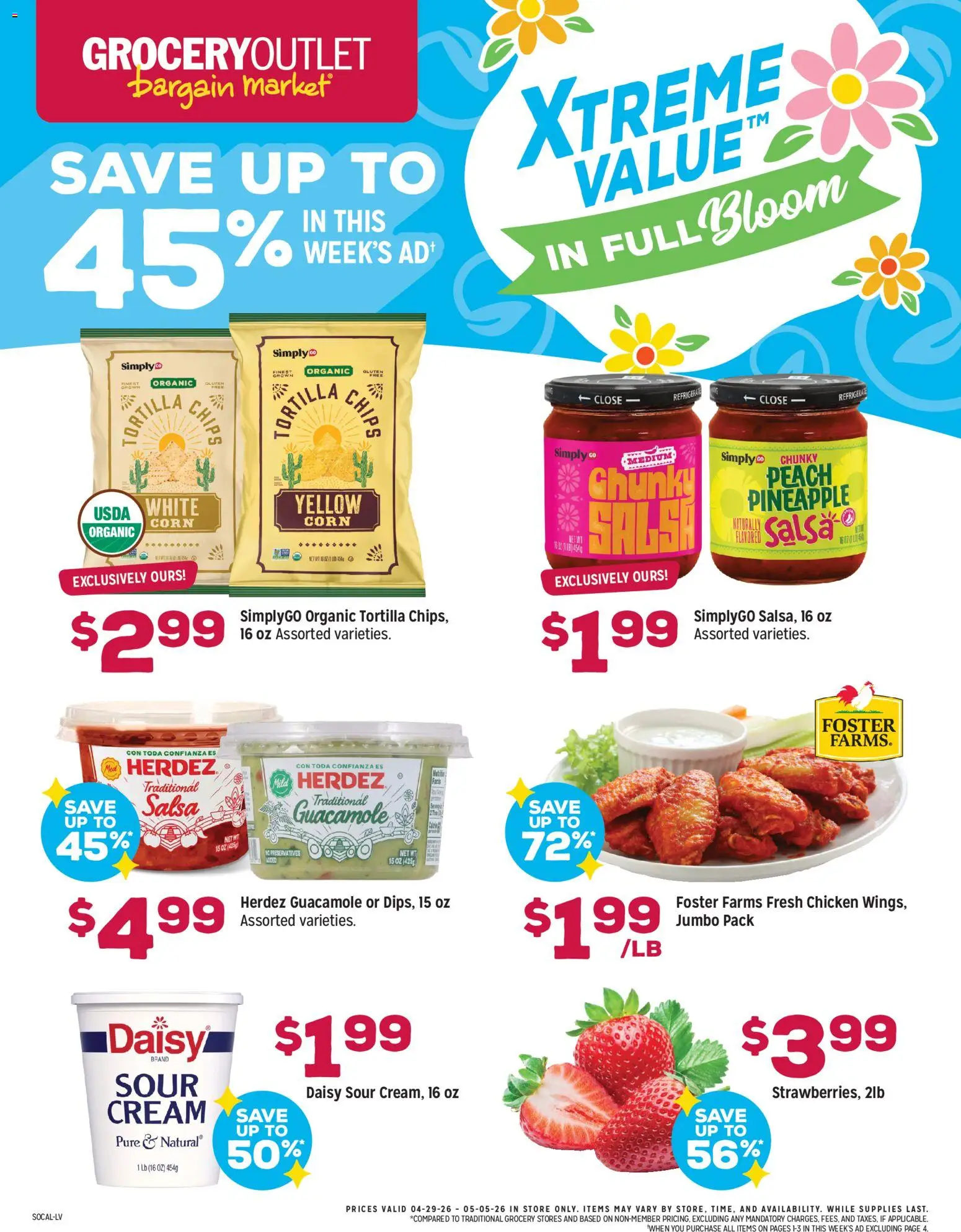 Grocery Outlet Weekly Ad - CA - valid from 29.04.2026 | Page: 1 | Products: Sour cream, Pineapple, Chips, Peach