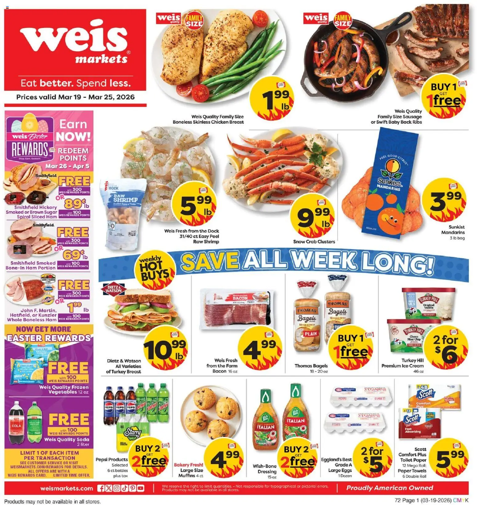 Weis Weekly Circular - WV - valid from 19.03.2026 | Page: 1 | Products: Eggs, Ice cream, Vegetables, Bag
