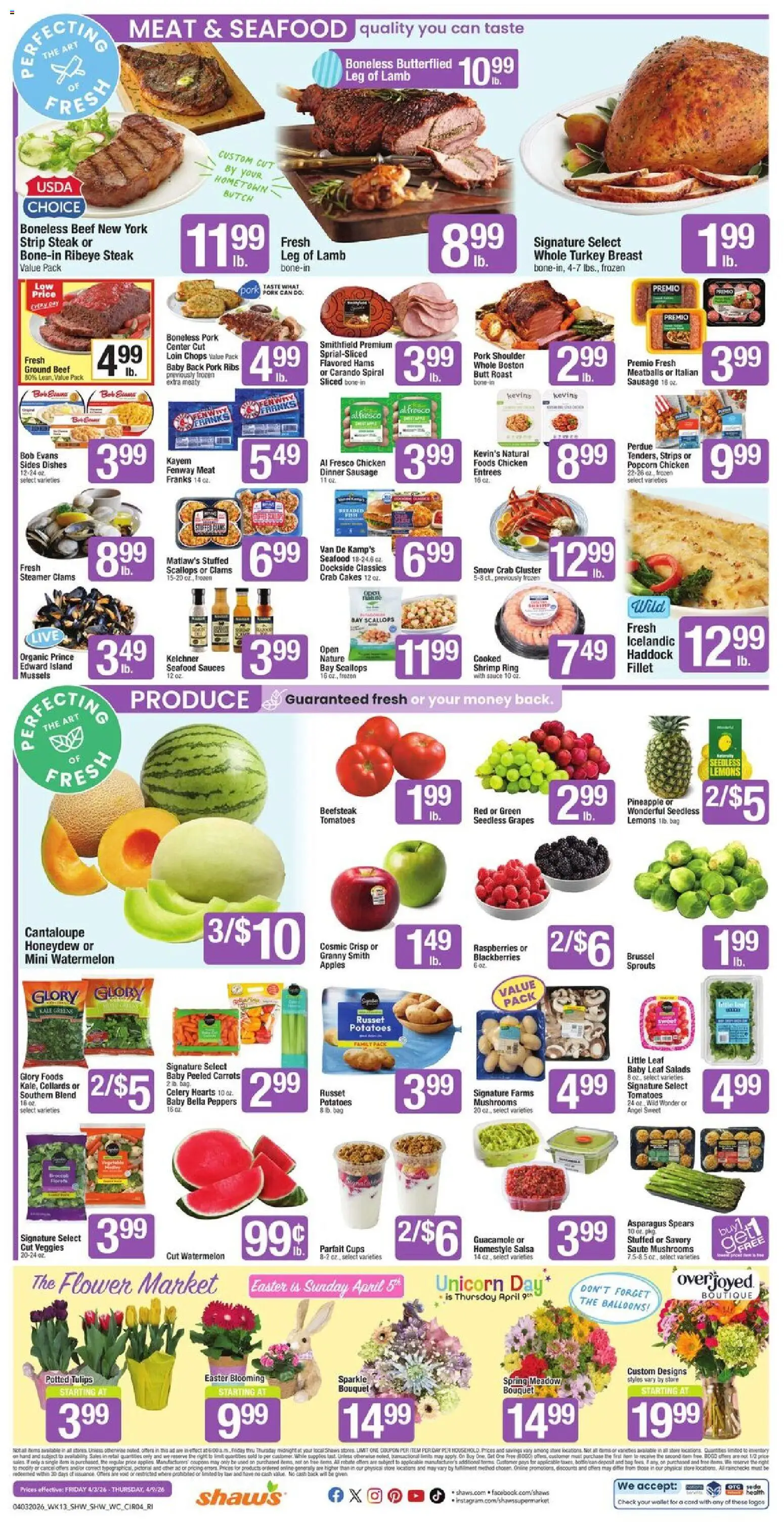 Shaw's Weekly Ad - RI - valid from 03.04.2026 | Page: 4 | Products: Apples, Tomatoes, Potatoes, Sausage