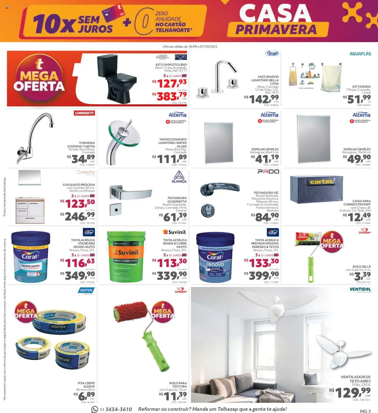 Telhanorte Folheto - válido de 18.09.2025 | Página: 3 | Produtos: Aliança, Caixa, Lavatório, Torneira
