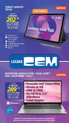 Lojas Cem - Ofertas atuais - Pré-Visualização do folheto da loja Lojas Cem, válido de 20.04.2026 | Página: 14 | Produtos: Tablet, Memória ram, Caneta, Tela
