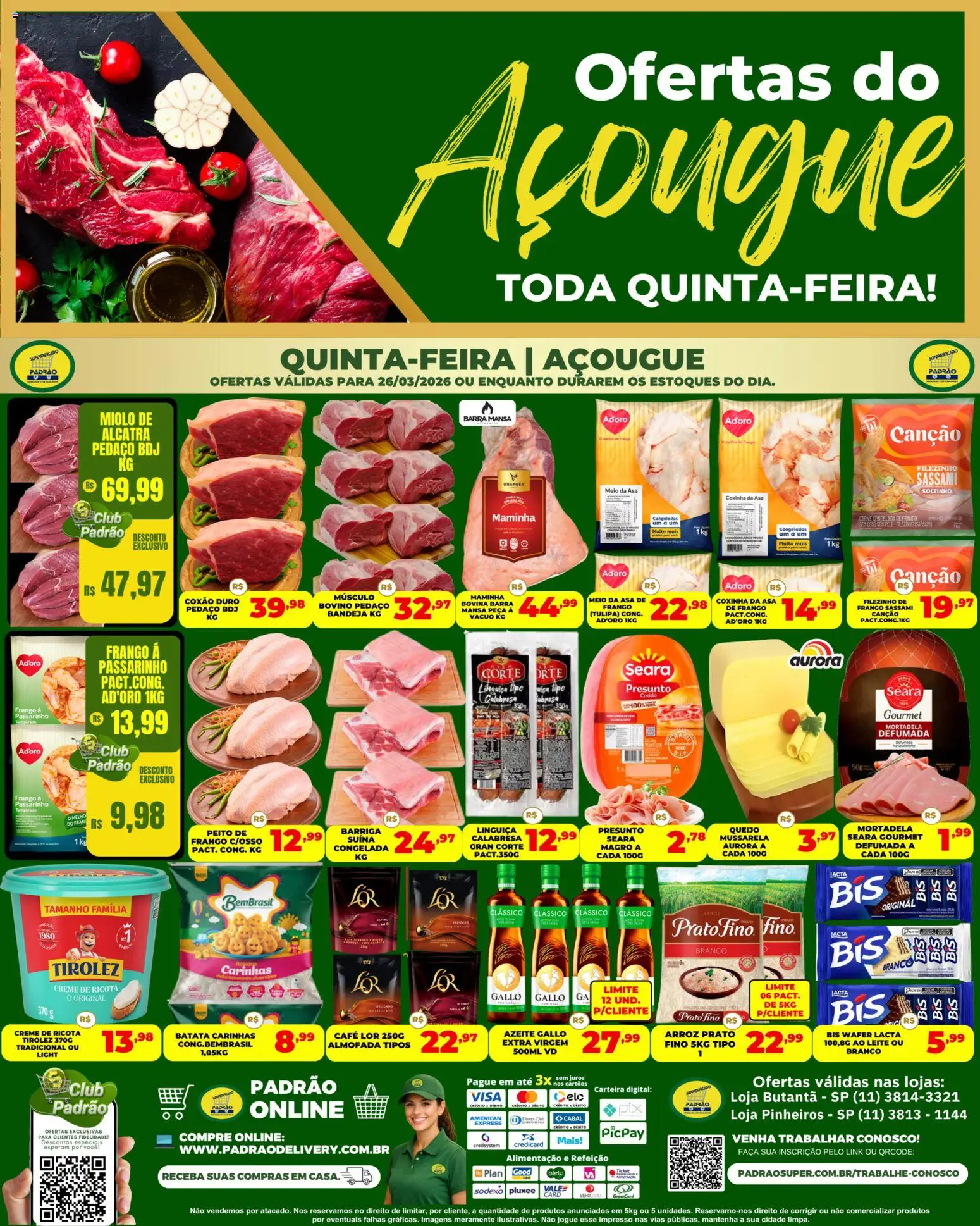 Supermercado Padrão Folheto - válido de 26.03.2026 | Página: 1 | Produtos: Almofada, Maminha, Leite, Batata