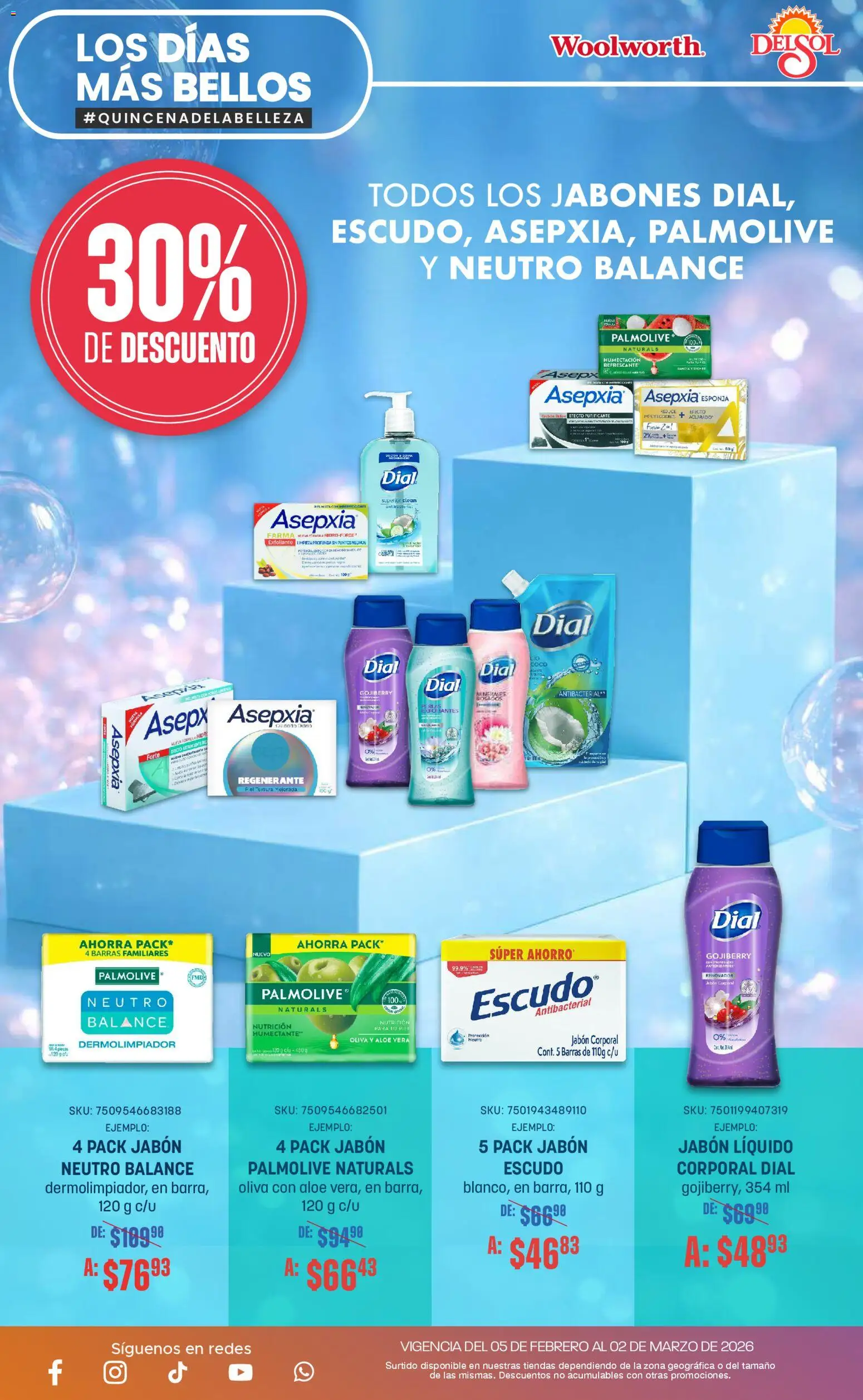 Nuevas ofertas de Del Sol y Woolworth válidas en toda la República Mexicana desde el 05.02.2026. ¡Encuentra las mejores ofertas en Del Sol y Woolworth catálogo! | Página: 16 | Productos: Jabón líquido, Esponja, Jabón