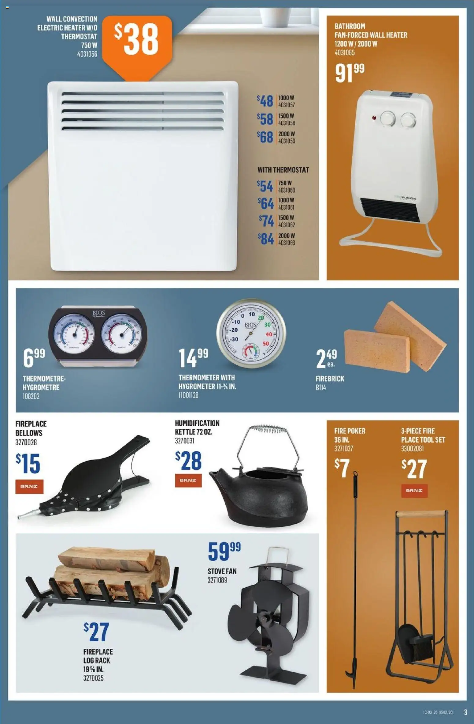 Canac flyer valid from 15.01.2026 | Page: 3 | Products: Stove, Kettle, Thermometer, Fan