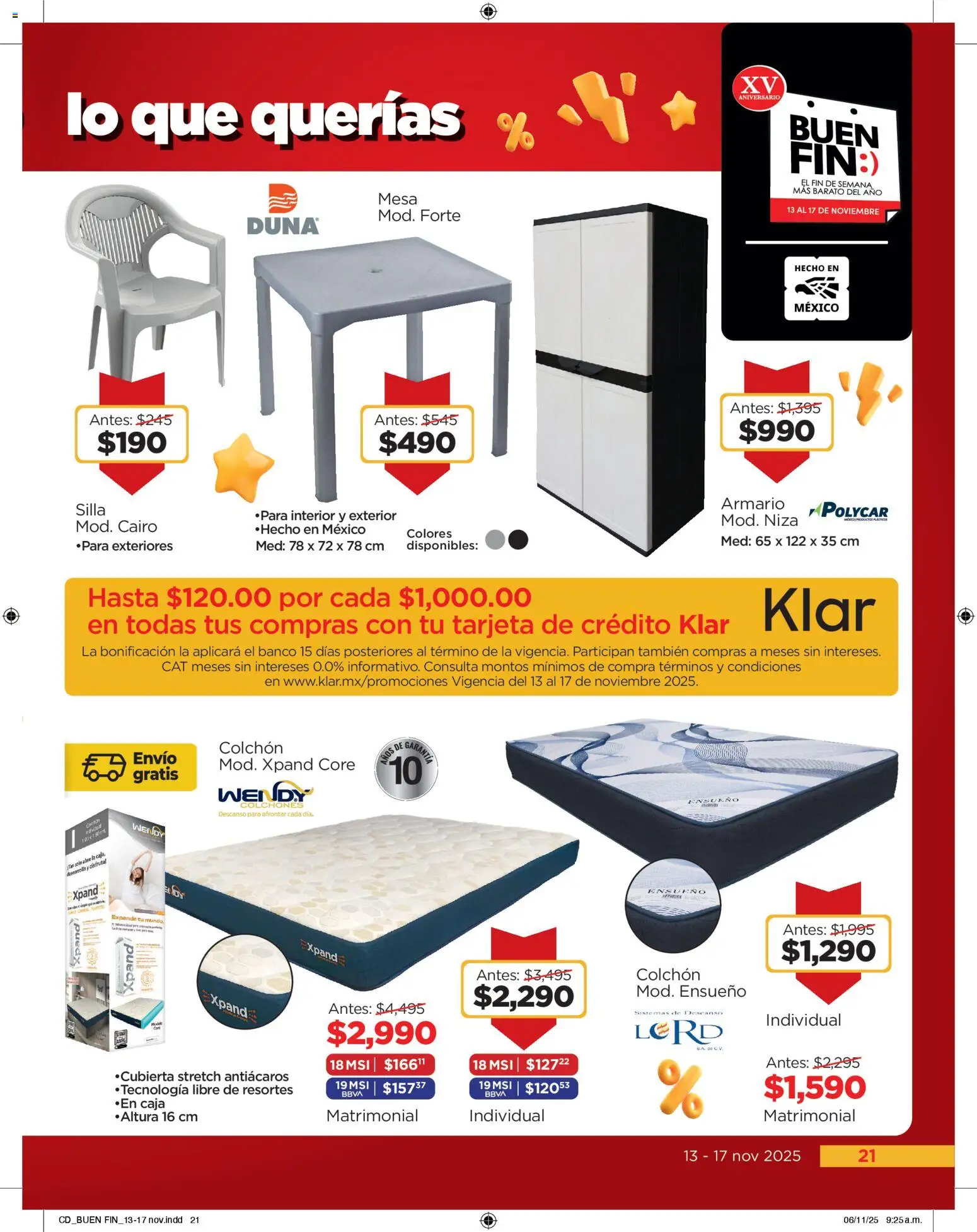 Nuevas ofertas de Chedraui válidas en toda la República Mexicana desde el 13.11.2025. ¡Encuentra las mejores ofertas en Chedraui Buen Fin! | Página: 21 | Productos: Colchón, Banco, Mesa, Caja