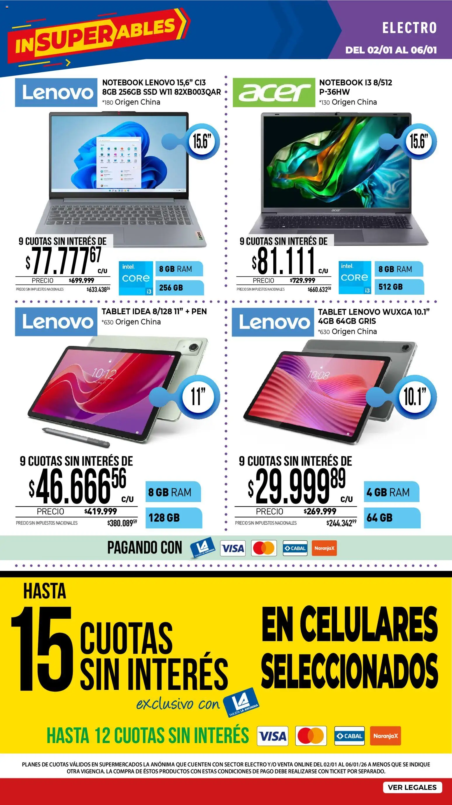 La Anonima catálogo │ válido desde el 02.01.2026 | Página: 32 | Productos: Tablet, Notebook