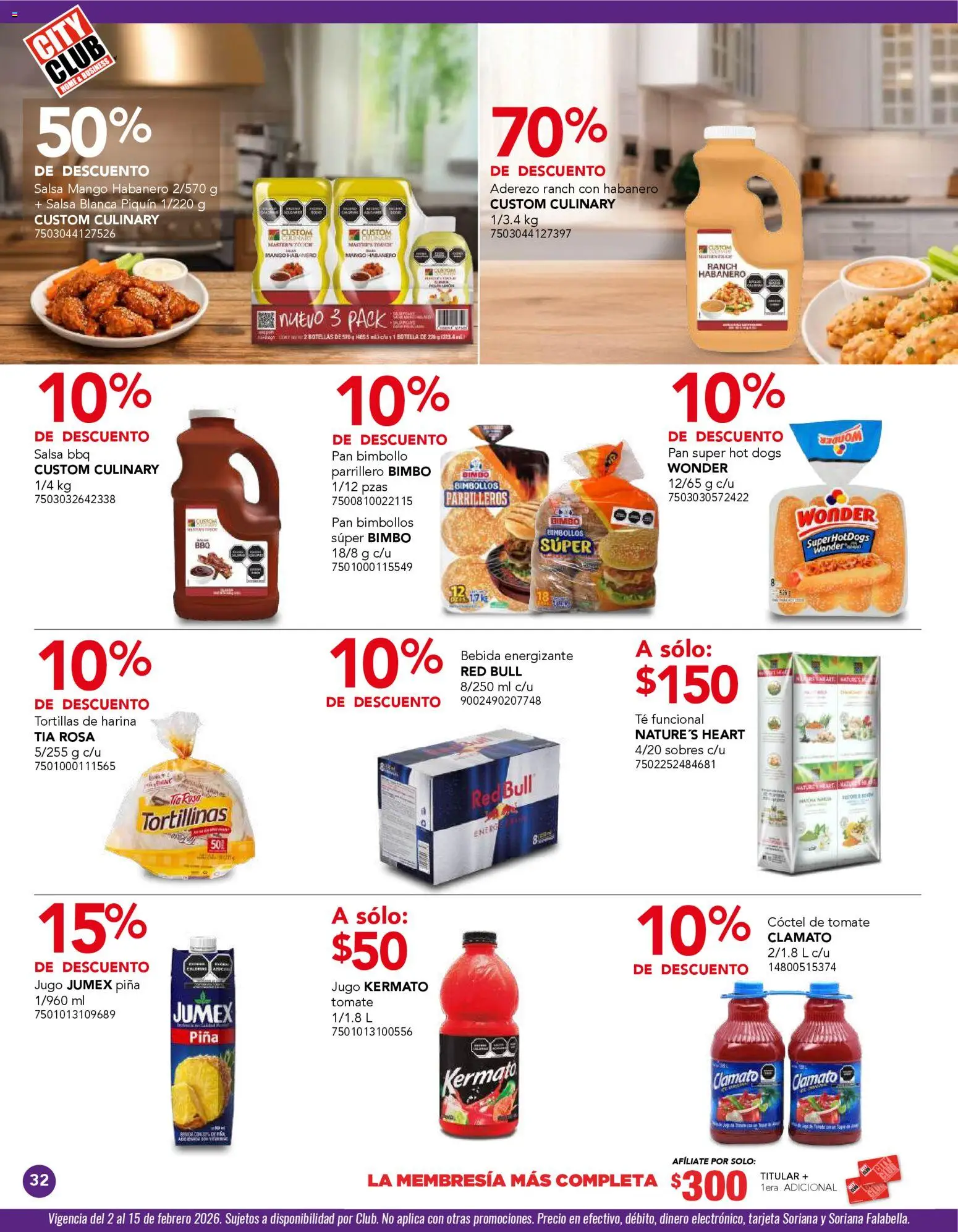 Nuevas ofertas de City Club válidas en toda la República Mexicana desde el 02.02.2026. ¡Encuentra las mejores ofertas en City Club catálogo! | Página: 32 | Productos: Aderezo, Mango, Jugo, Piña