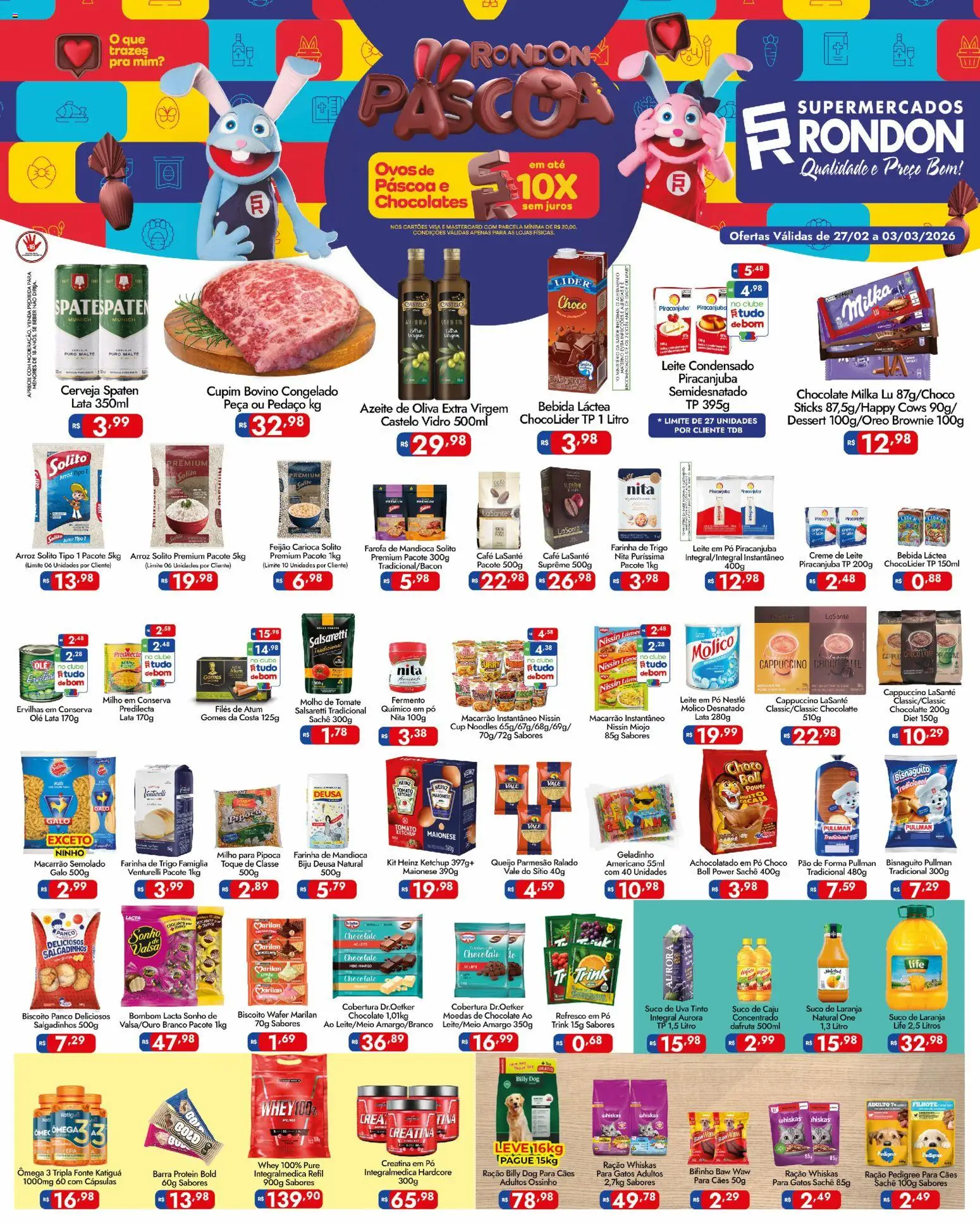 Supermercados Rondon Folheto - válido de 27.02.2026 | Página: 1 | Produtos: Achocolatado, Farinha de trigo, Farinha de mandioca, Queijo