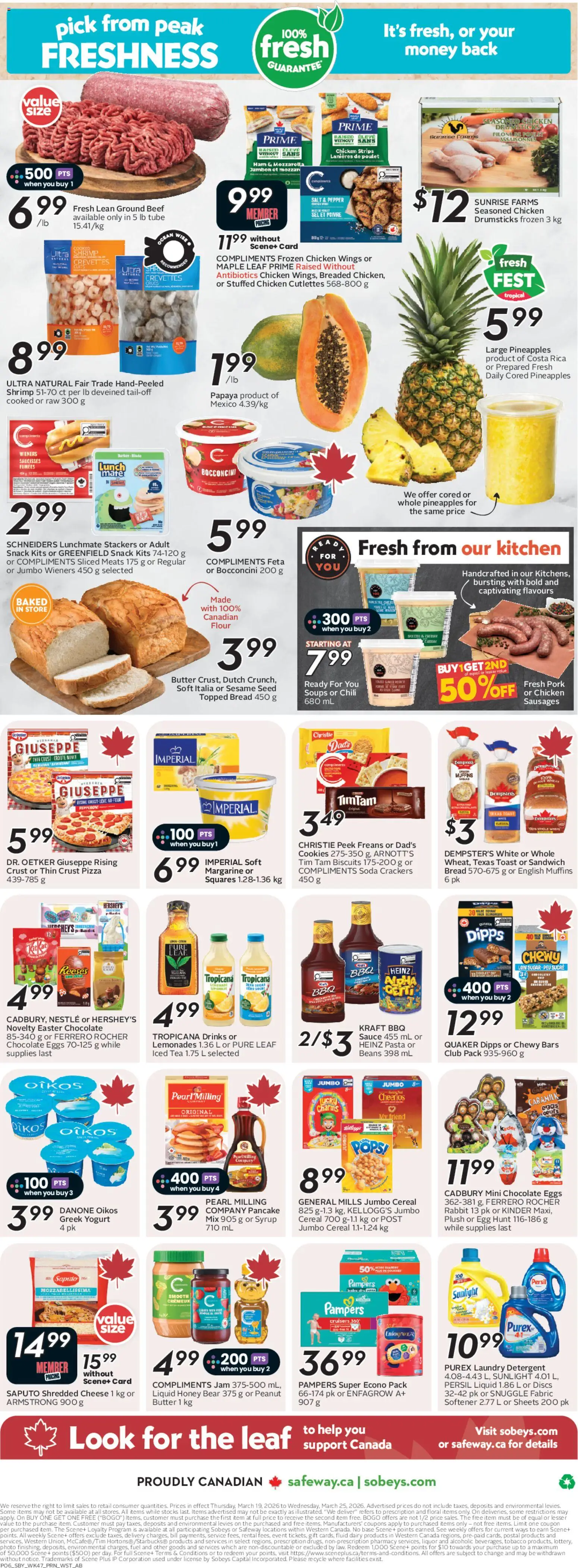 Safeway flyer valid from 19.03.2026 | Page: 4 | Products: Cookies, Chicken wings, Eggs, Bread
