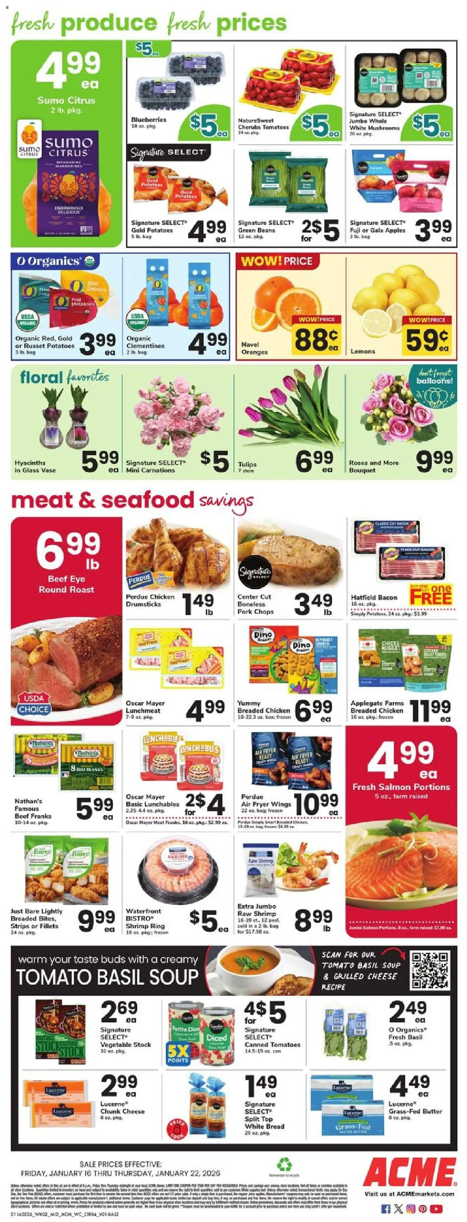 Acme Weekly Ad - NJ - valid from 16.01.2026 | Page: 3 | Products: Butter, Potatoes, Seafood, Blueberries